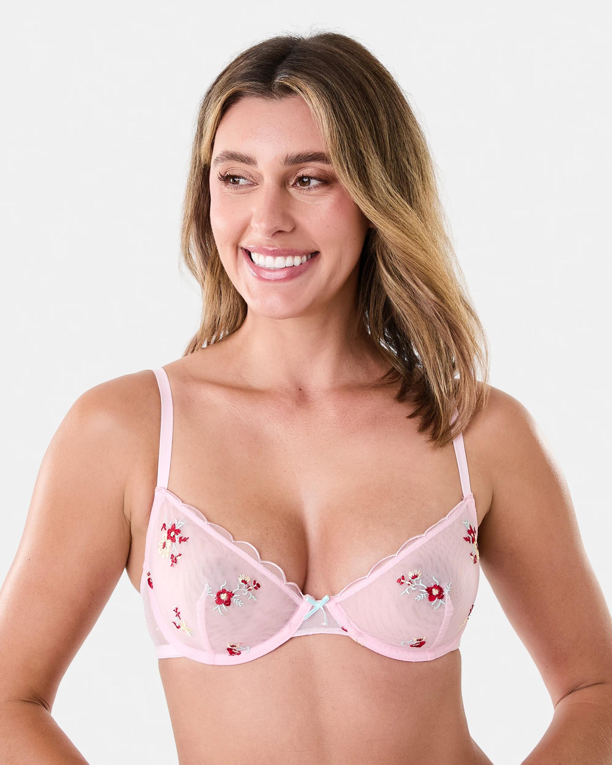 1 Co-ordinated Embroidered Mesh Soft Cup Bra Flrl Emb P
