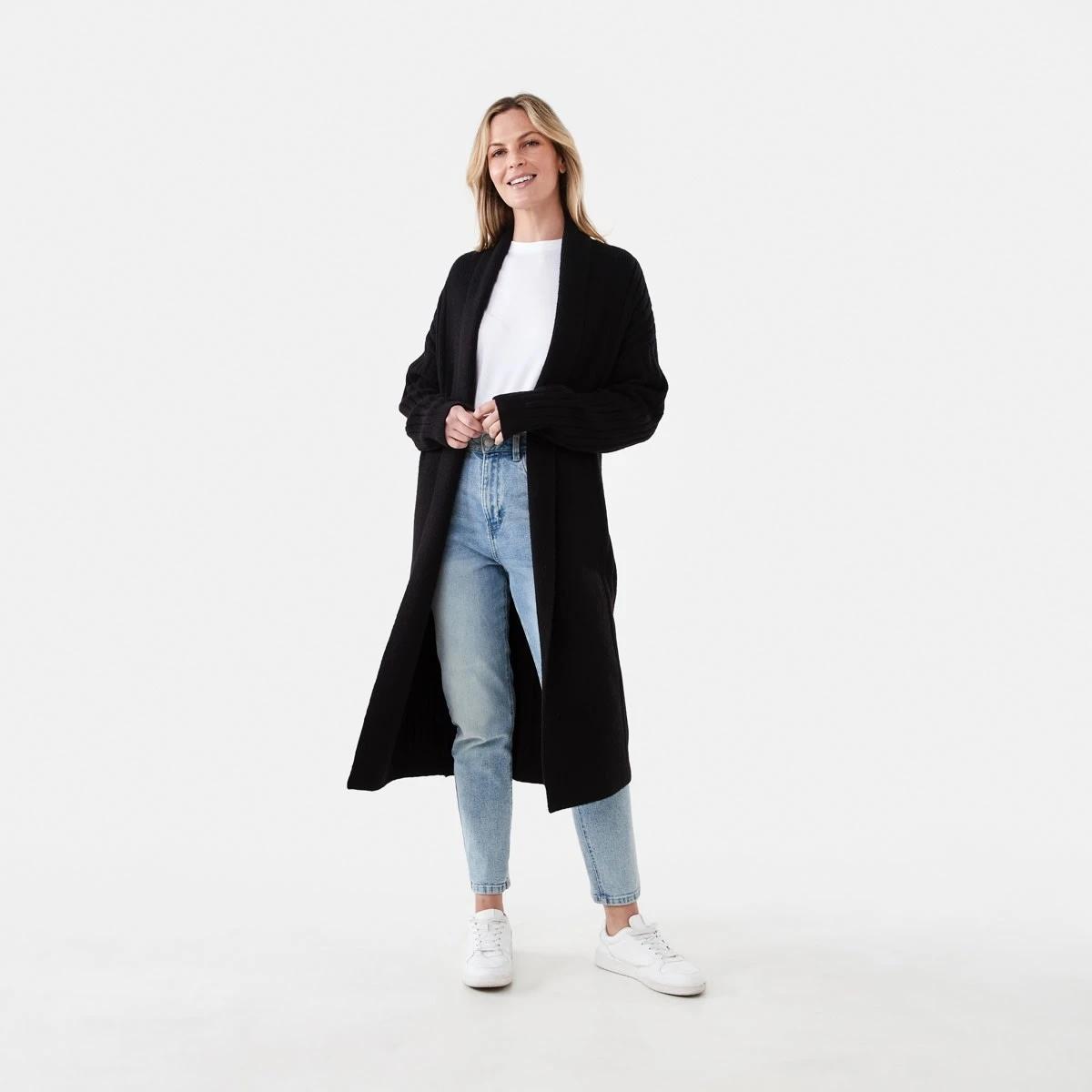 1 Longline Rib Cardigan Black, 1 of 6