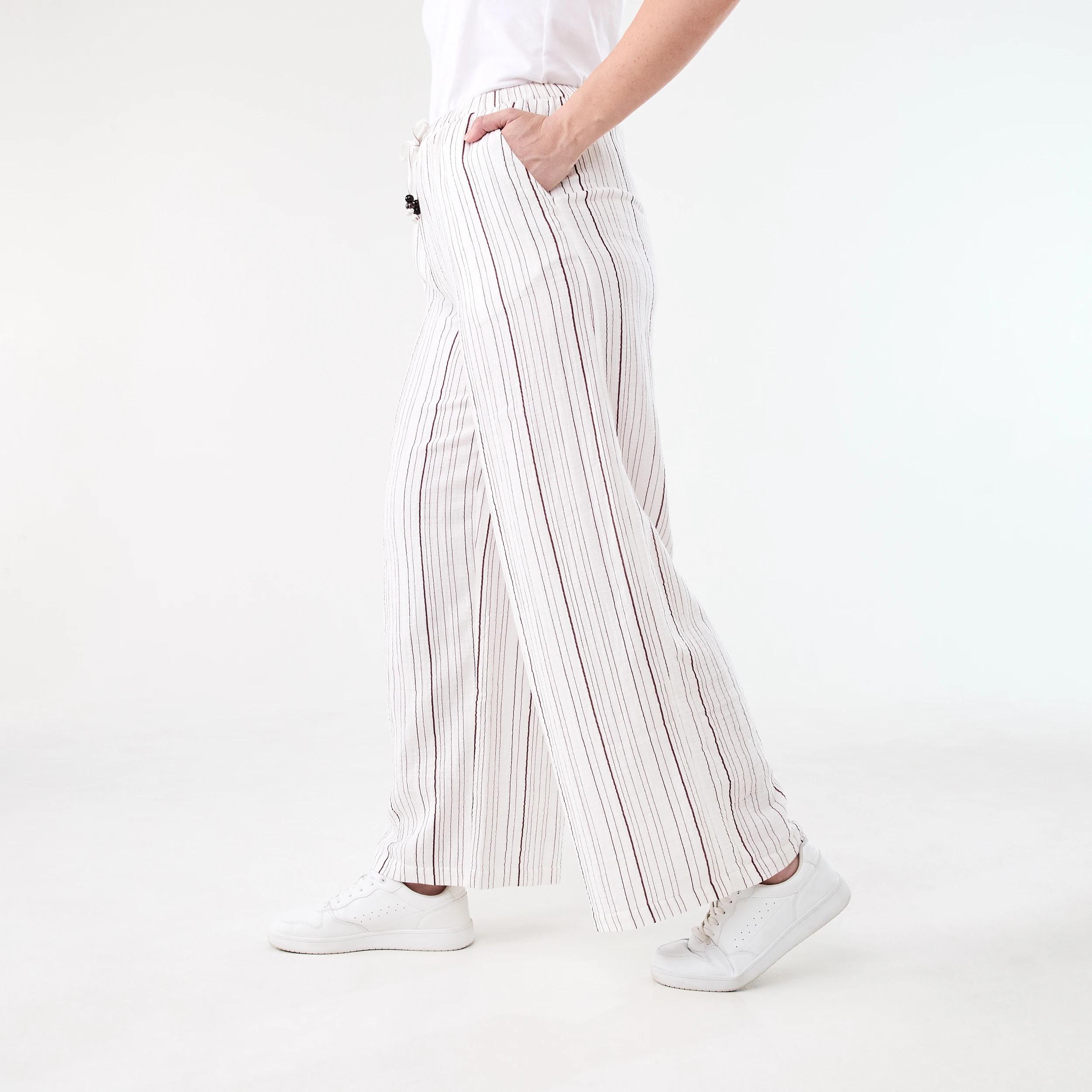 2 Tie Waist Double Cloth Pants VARIGATED STRIPE WHITE, 2 of 5