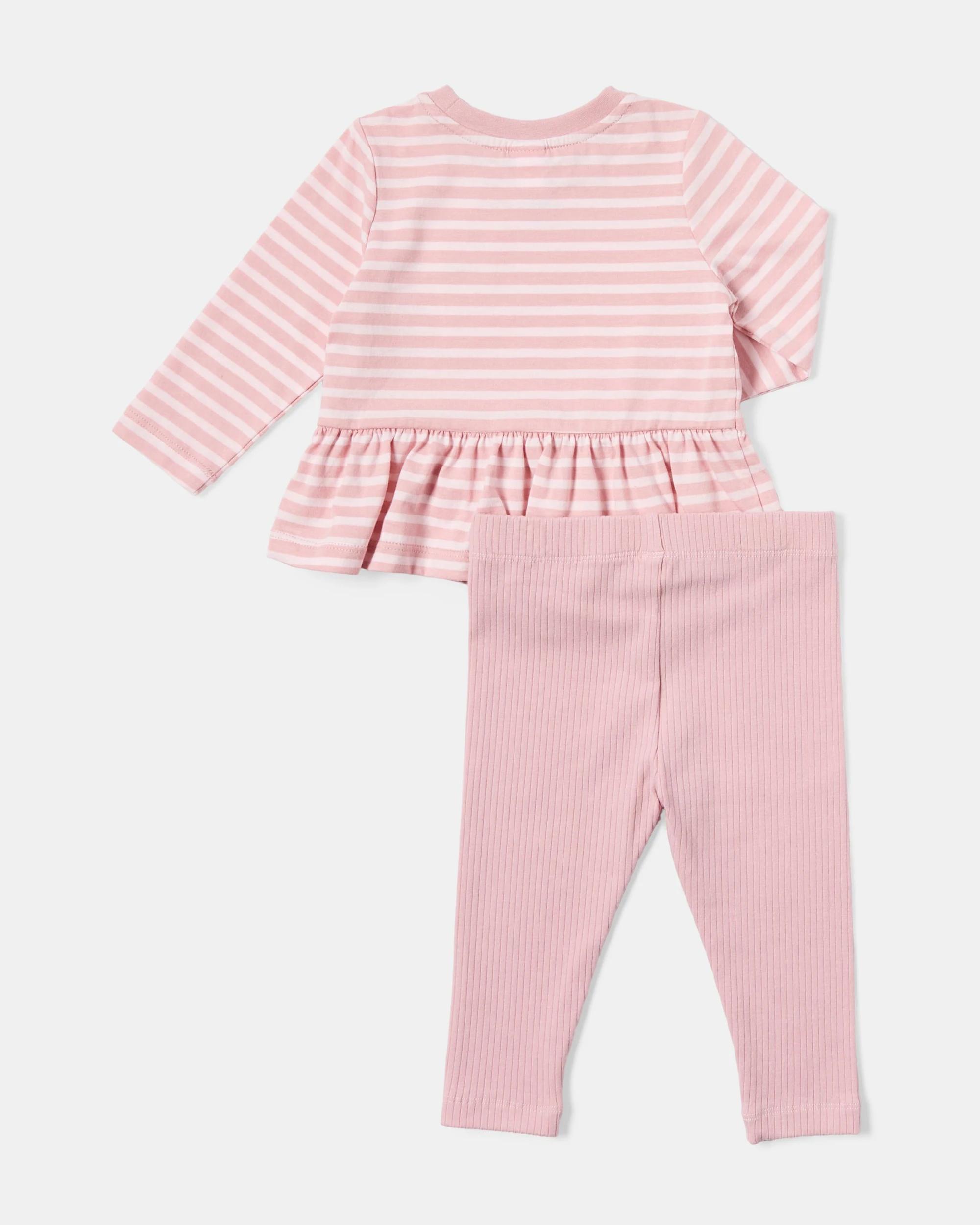 2 Cotton Long Sleeve Peplum T-shirt and Leggings Set Stripe, 2 of 6