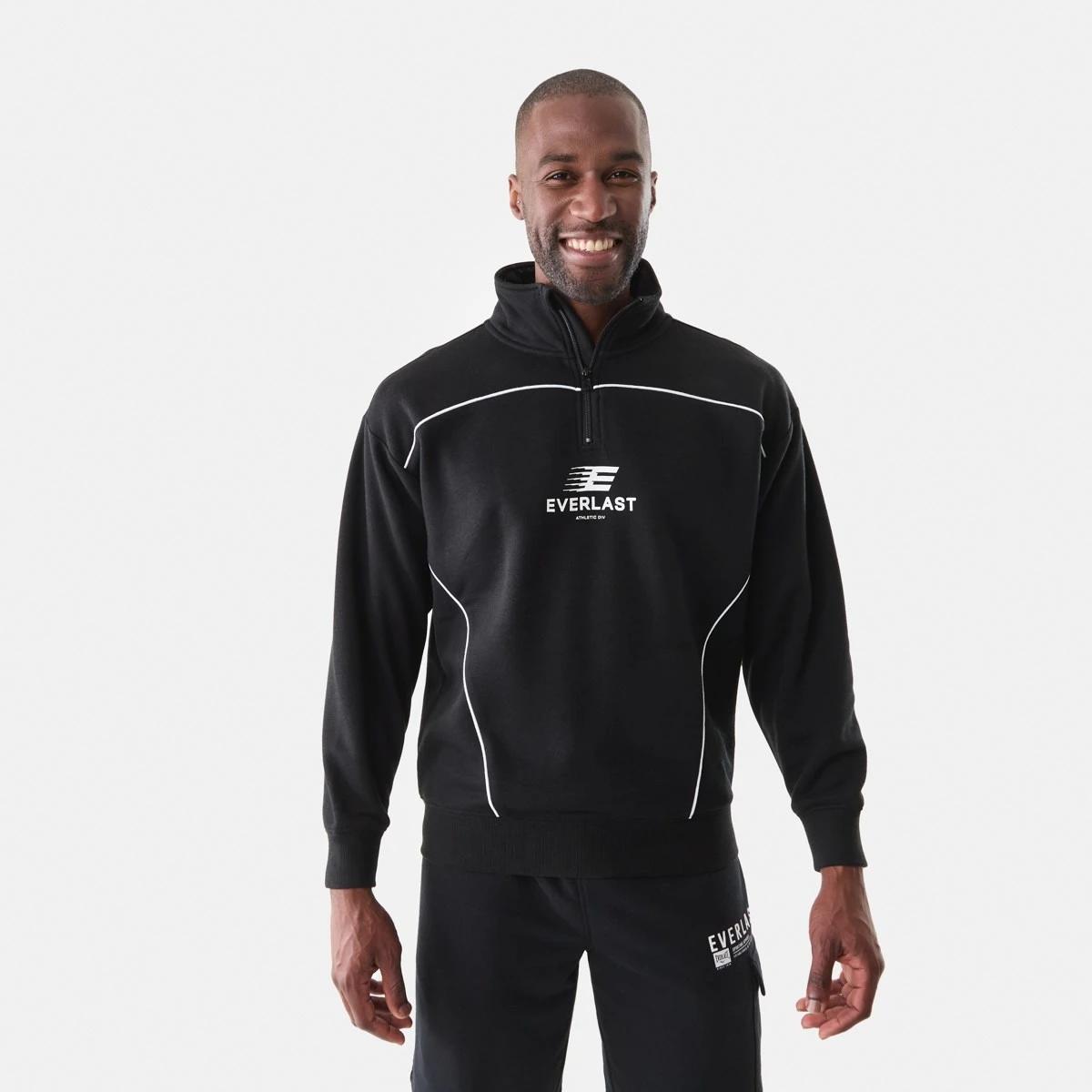 1 Everlast Mens 1/4 Zip Sweatshirt EVER BLACK, 1 of 6