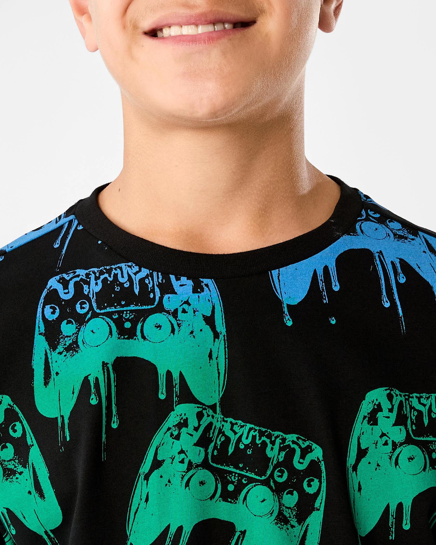 4 Short Sleeve Jersey Pyjama Set Blk Game, 4 of 10