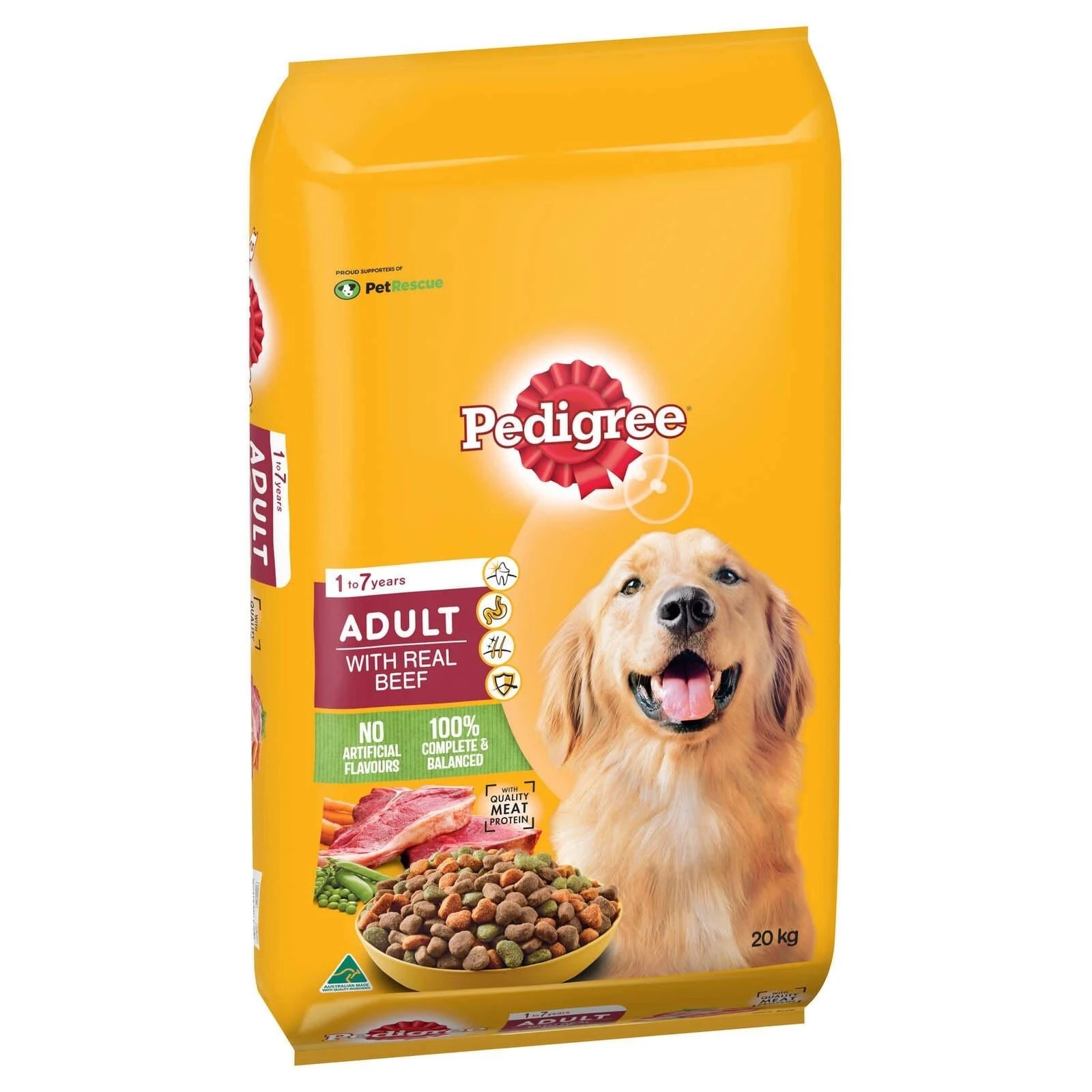 1 Pedigree Adult Dry Dog Food Real Beef Bulk 20kg, 1 of 1
