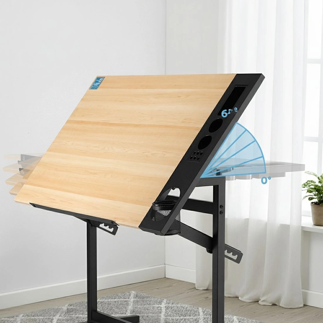 4 Artiss Drafting Table Drawing Desk Art Desk Multi-Functional Craft Drawing Table Oak - Brown, 4 of 6