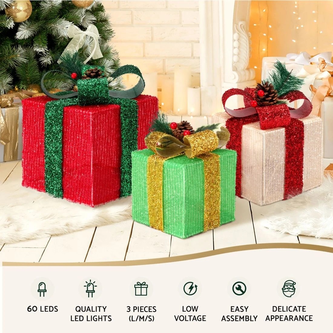 5 Jingle Jollys Christmas Lights 60 Led Fairy Light Gift Box 3pcs Decorations Rgw Led String Lights Indoor Outdoor - Multi, 5 of 7