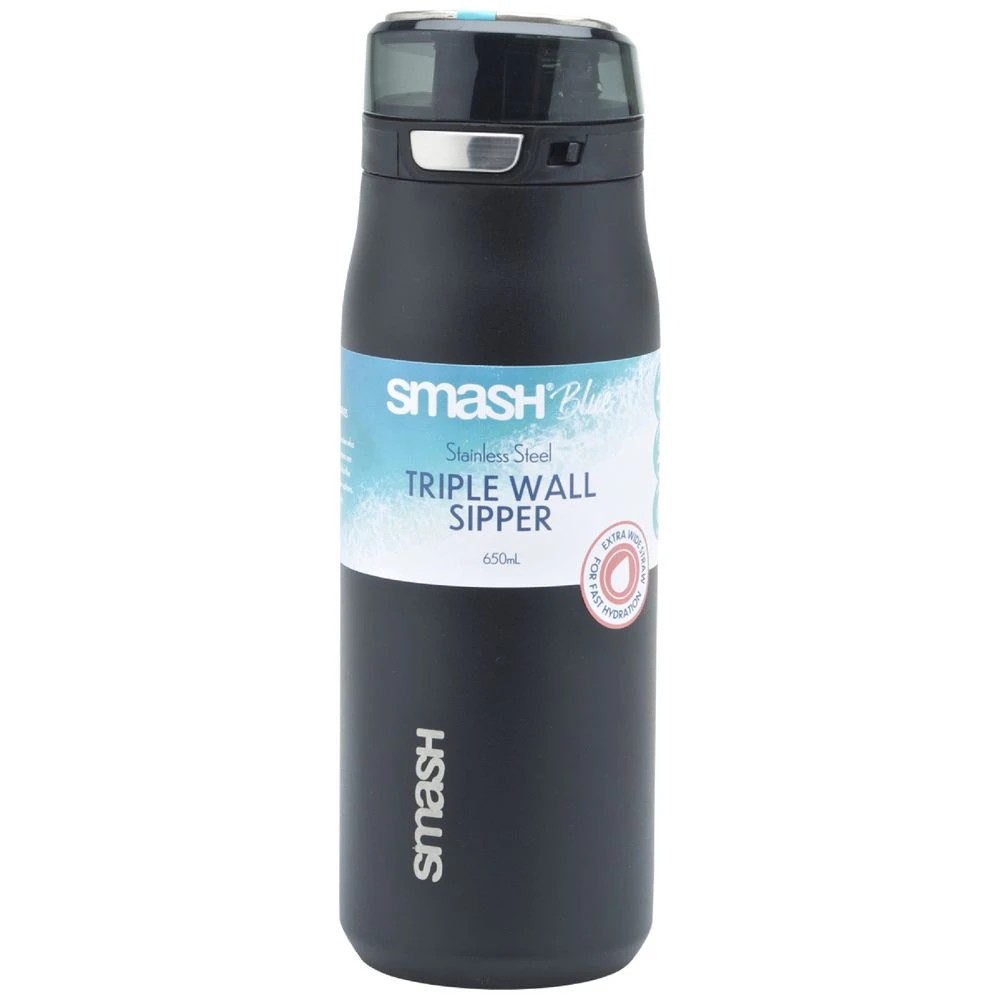1 Smash Blue Triple Wall Sipper 650mL Black, 1 of 4