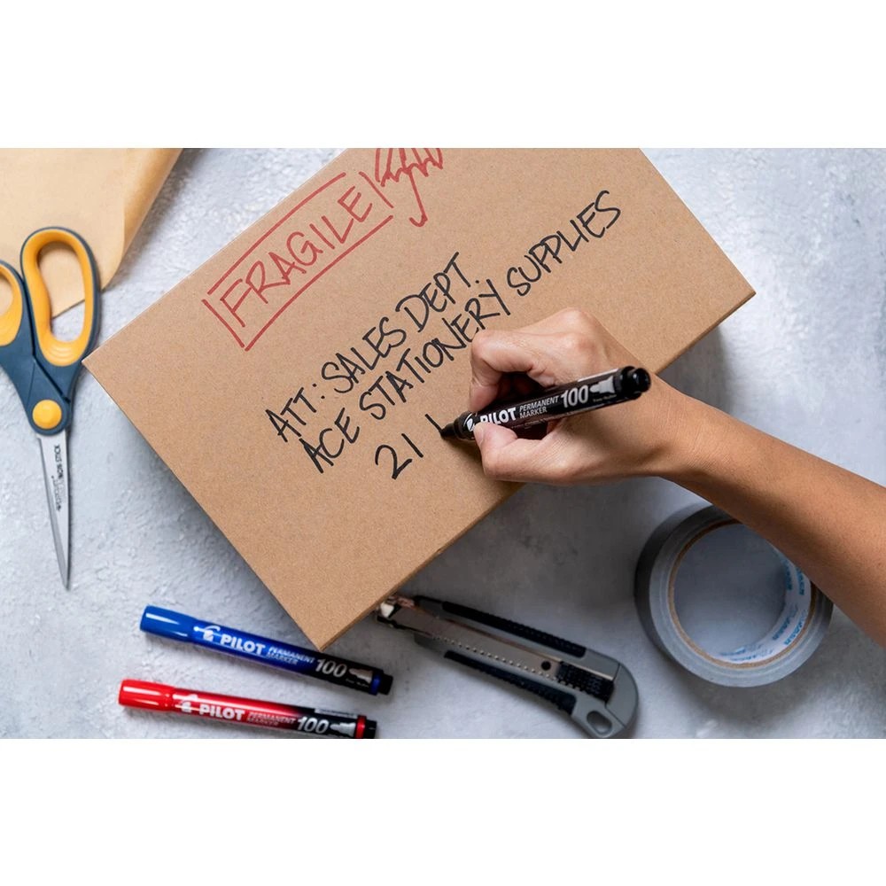 6 PILOT SCA100 Permanent Marker Bullet 1mm Black 2 Pack, 6 of 6