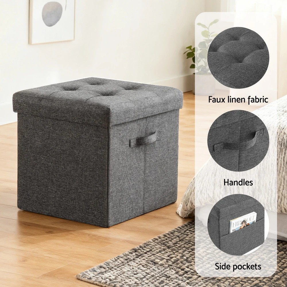6 Artiss Storage Ottoman Rest Foot Stool Foldable - Grey, 6 of 6