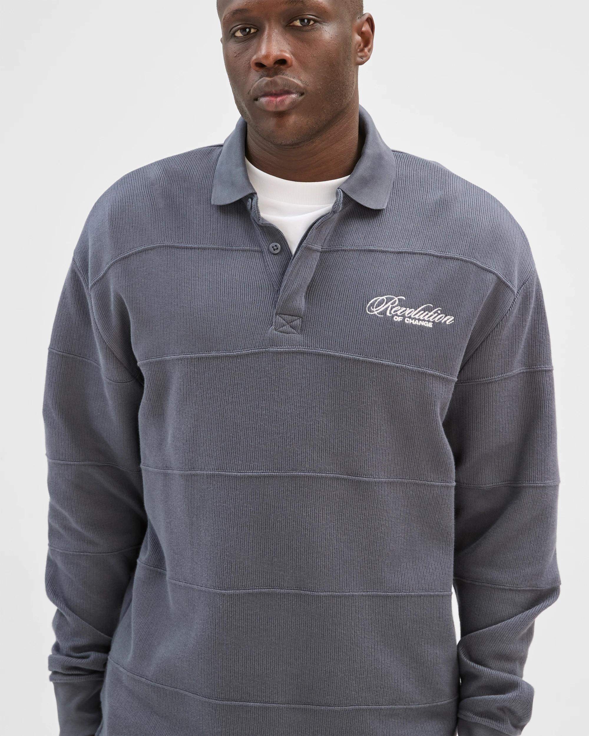 5 Commons Australian Cotton Blend Fleece Rugby Top OMBRE BLUE, 5 of 6