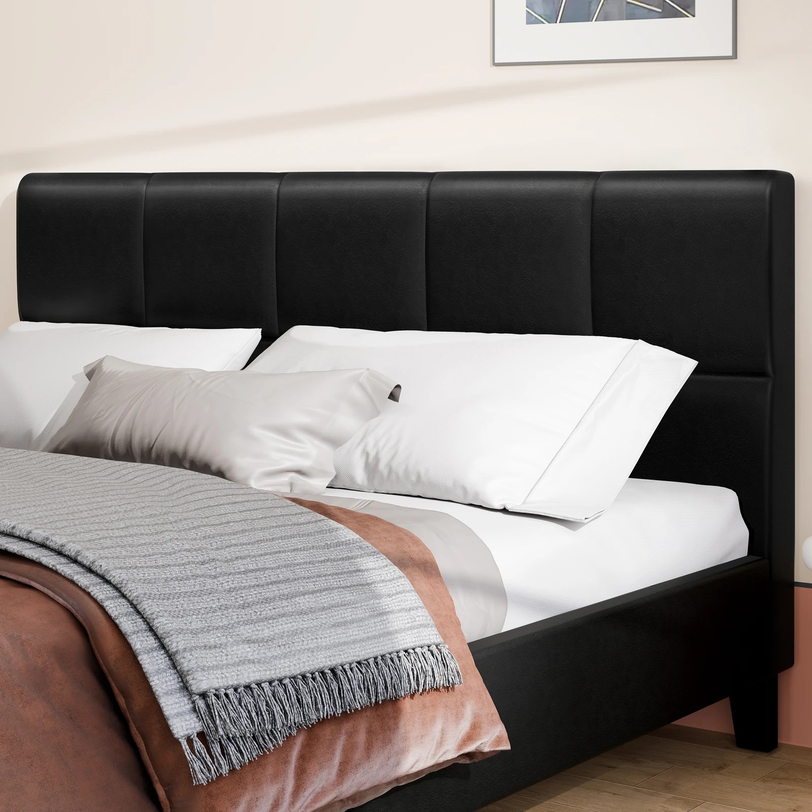 4 Alfordson Bed Frame King Size Wooden Platform Mattress Base Leather - Black, 4 of 10