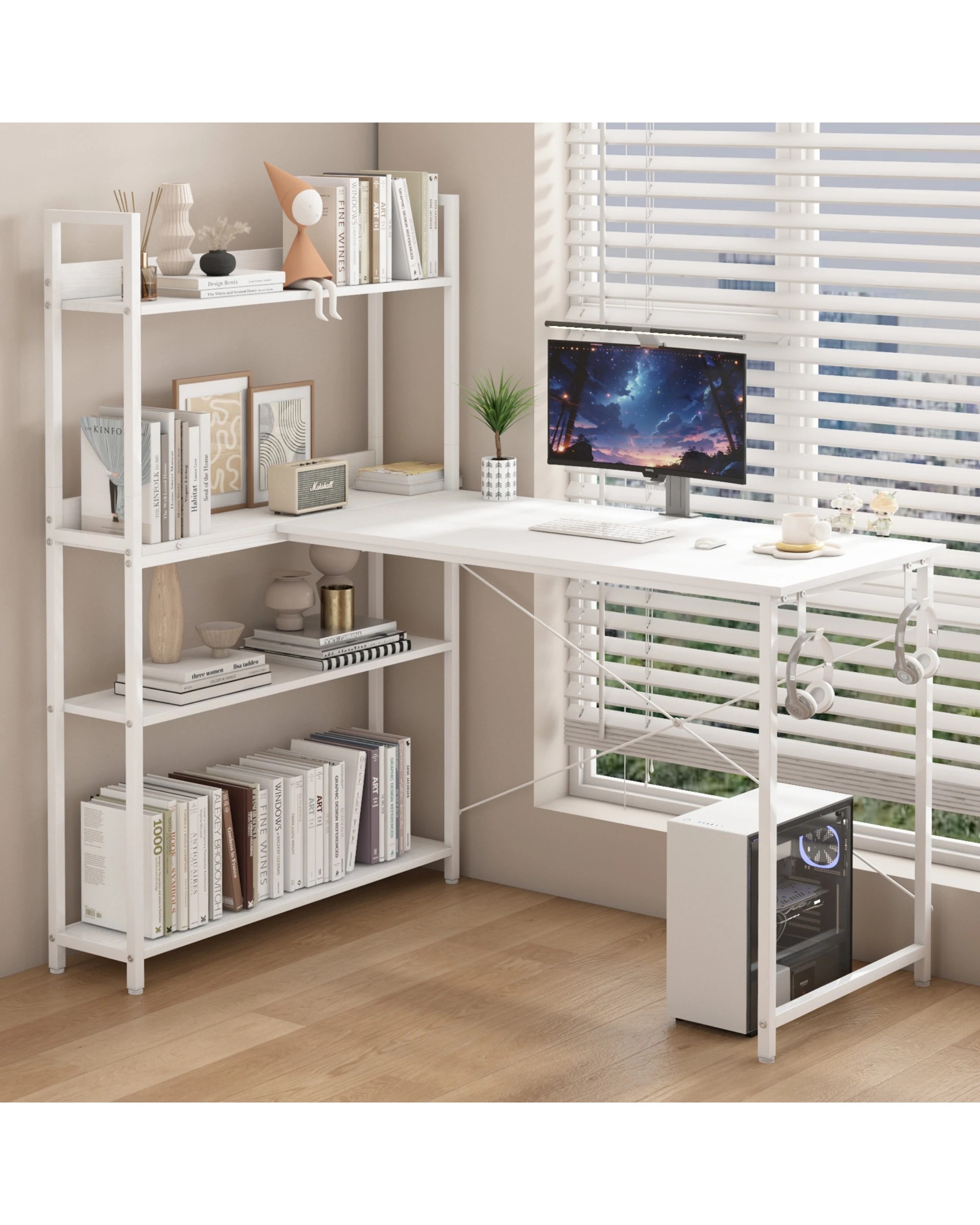 10 Advwin 110cm L Shaped Computer Desk With Reversible Storage Shelves Corner Desk White, 10 of 10