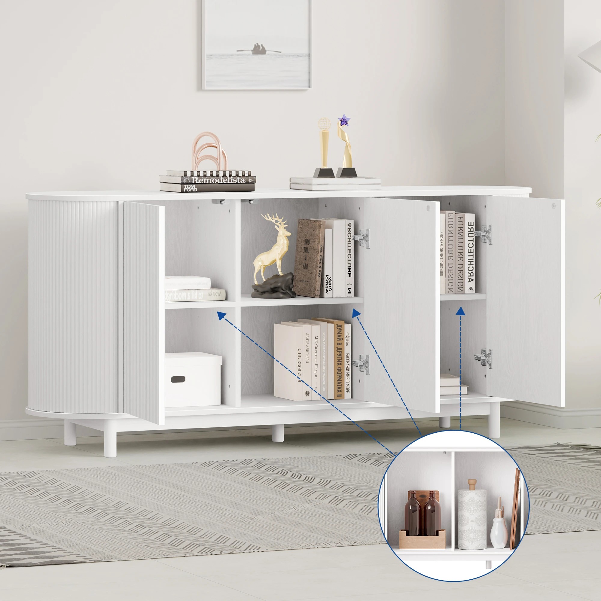 3 Alfordson Buffet Sideboard Cupboard Cabinet Storage Kitchen Pantry Hallway Table - White, 3 of 10