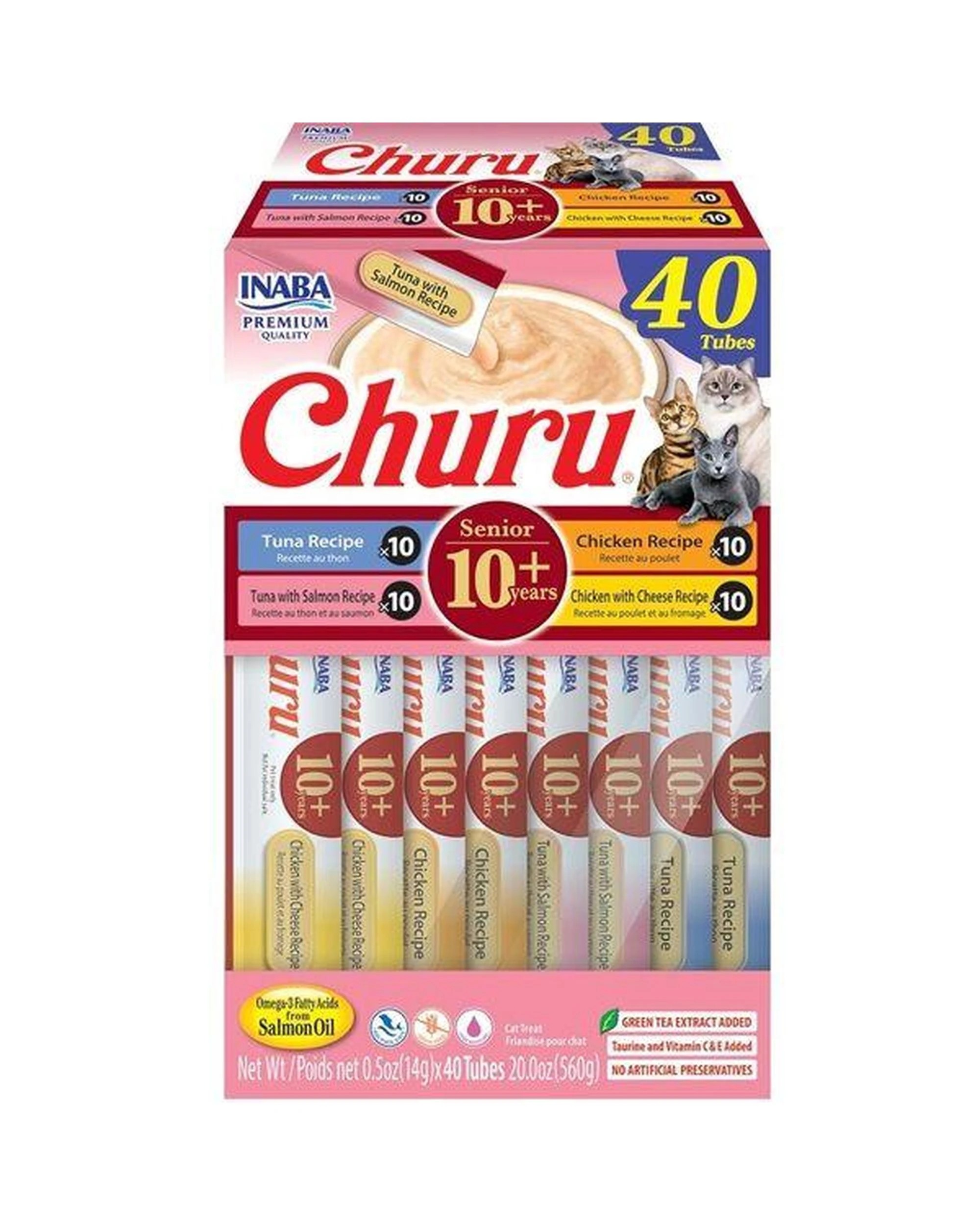 1 Inaba Senior 10+ Churu Puree Cat Treats Chicken & Tuna Variety Box 40pk, 1 of 2