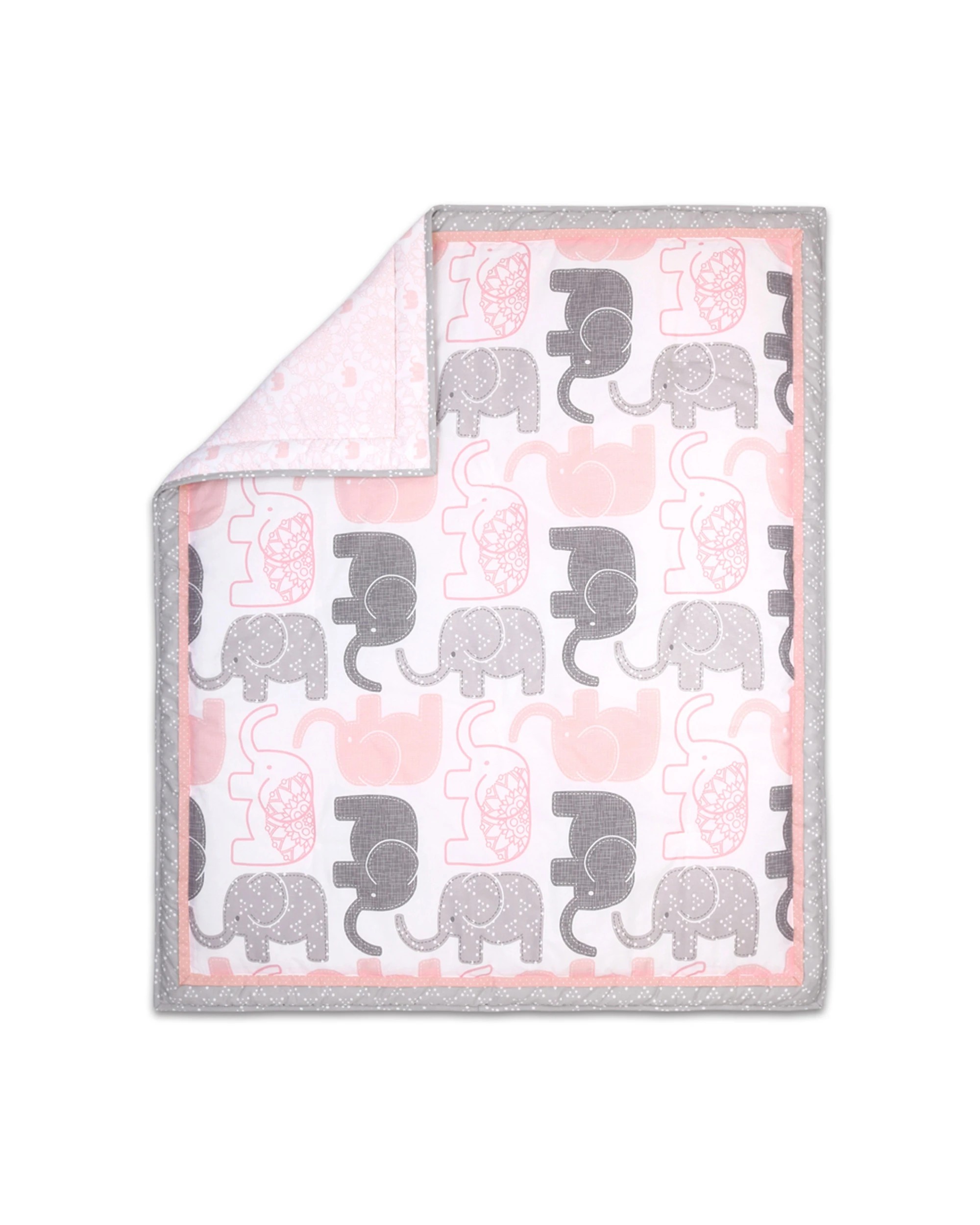 1 The Peanutshell 5pc Cot Bedding Set Sweet Peanut Grey Elephant Baby Nursery Decor
 - Pink, 1 of 4
