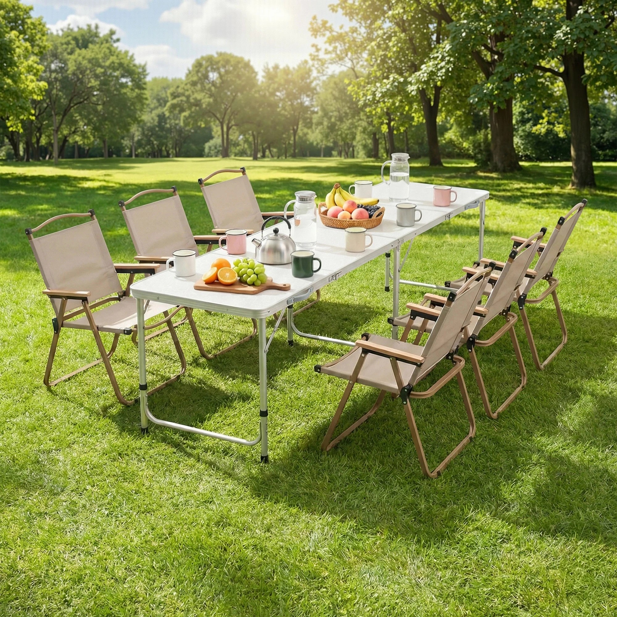 3 Weisshorn 7pc Camping Table Chair Set Outdoor Folding Aluminium Portable Picnic - Multi, 3 of 3