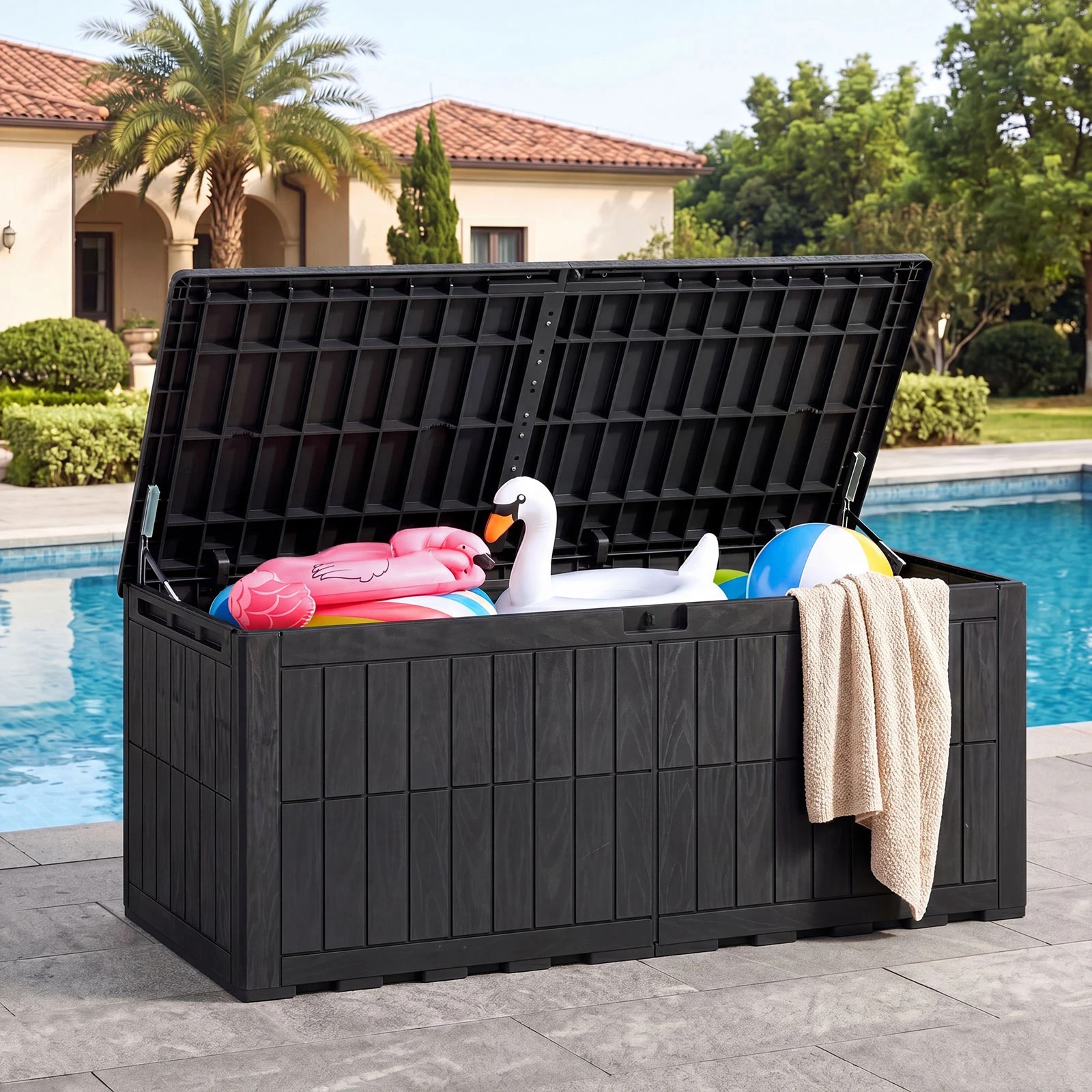 3 Costway 680L Outdoor Deck Box Patio Bench All-Weather Storage Bin w/Handles - Black, 3 of 6