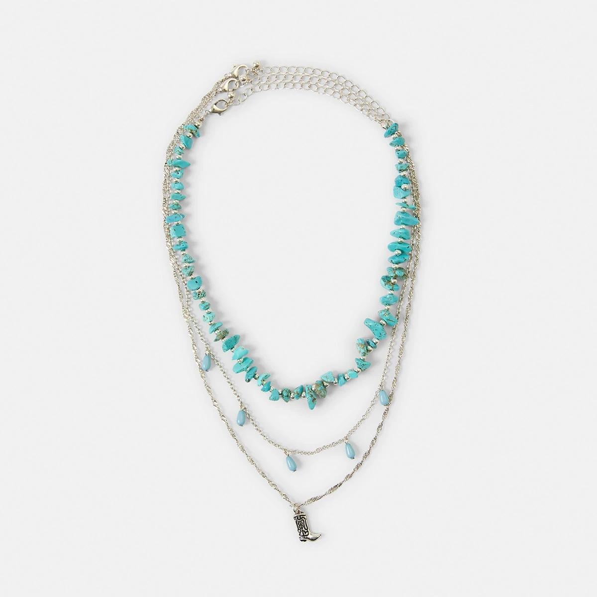2 3 Pack Turquoise Layered Necklace - Blue and Silver Tone Silver, 2 of 4