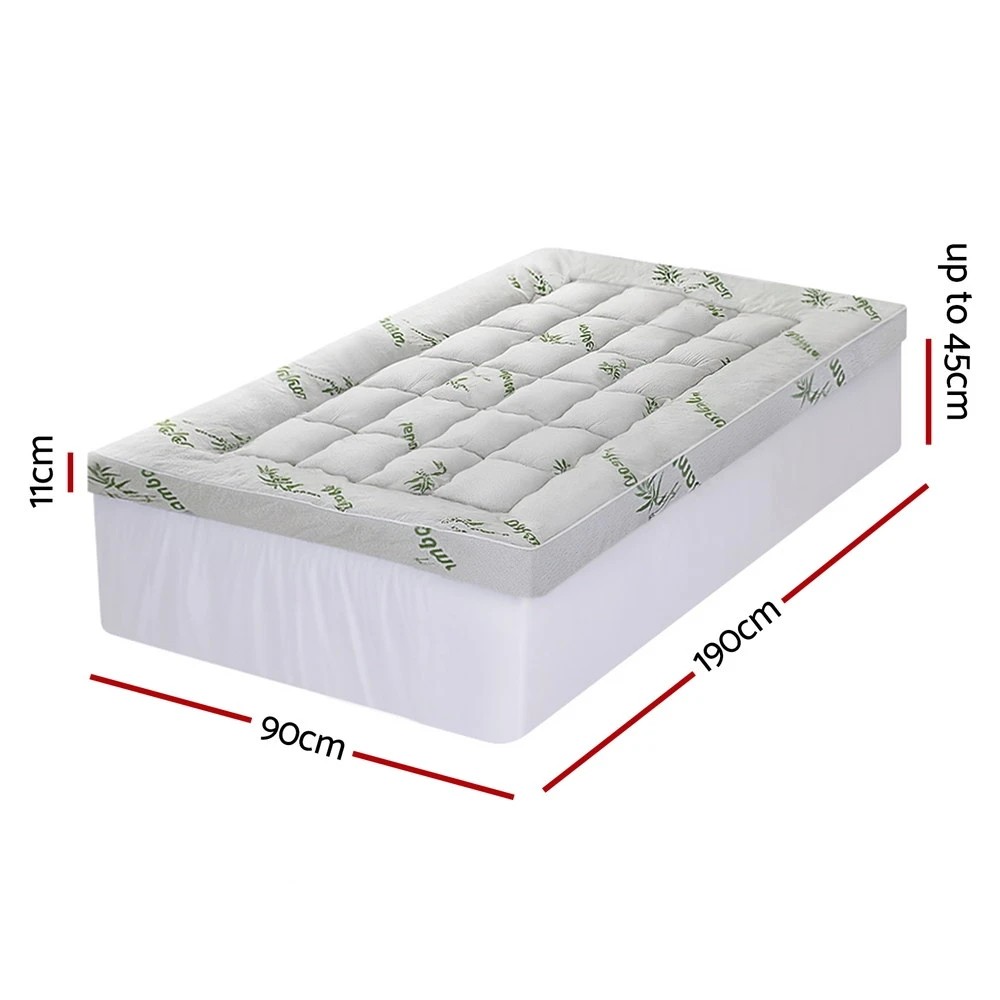 2 Giselle Bedding 1500GSM Pillowtop Mattress Topper Bamboo Mattress Pad for Back Pain Relief Washable - White, 2 of 9