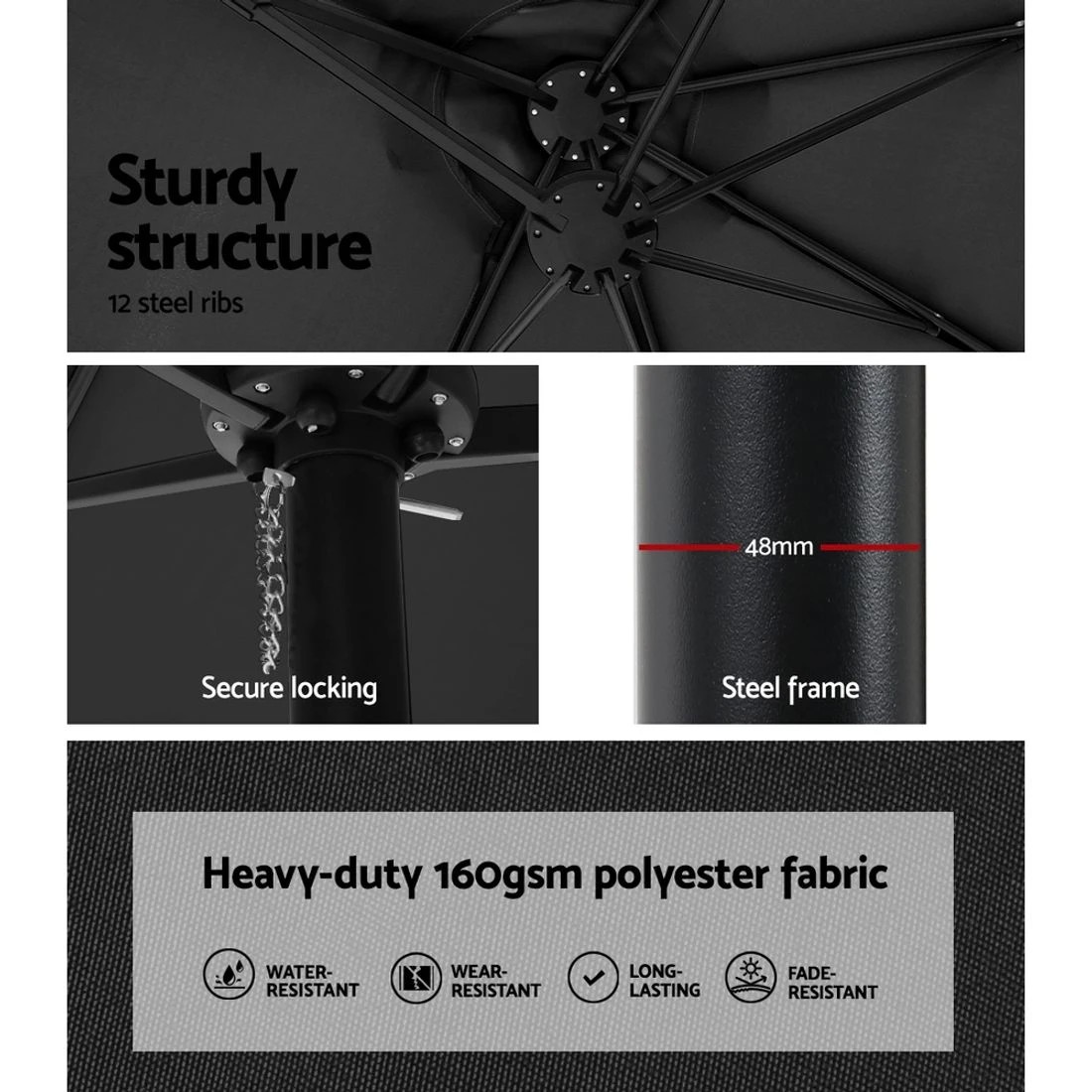 5 Instahut 4.57m Outdoor Umbrella w/Base Stand Beach Pole Garden Tilt
 - black, 5 of 5