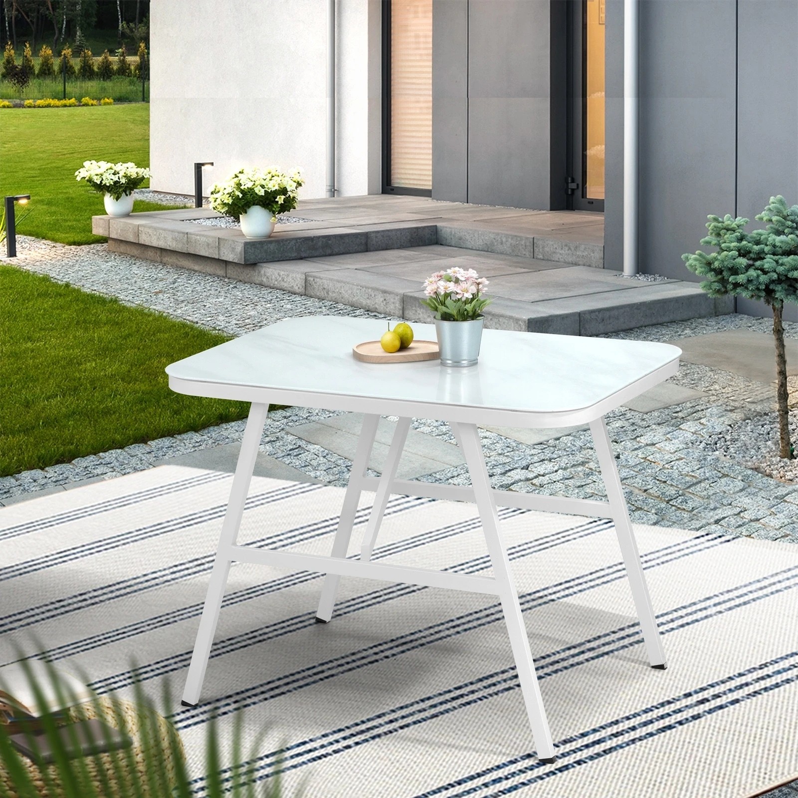 4 Livsip Outdoor Dining Table Furniture Patio Garden Indoor White Marble-style - White, 4 of 9