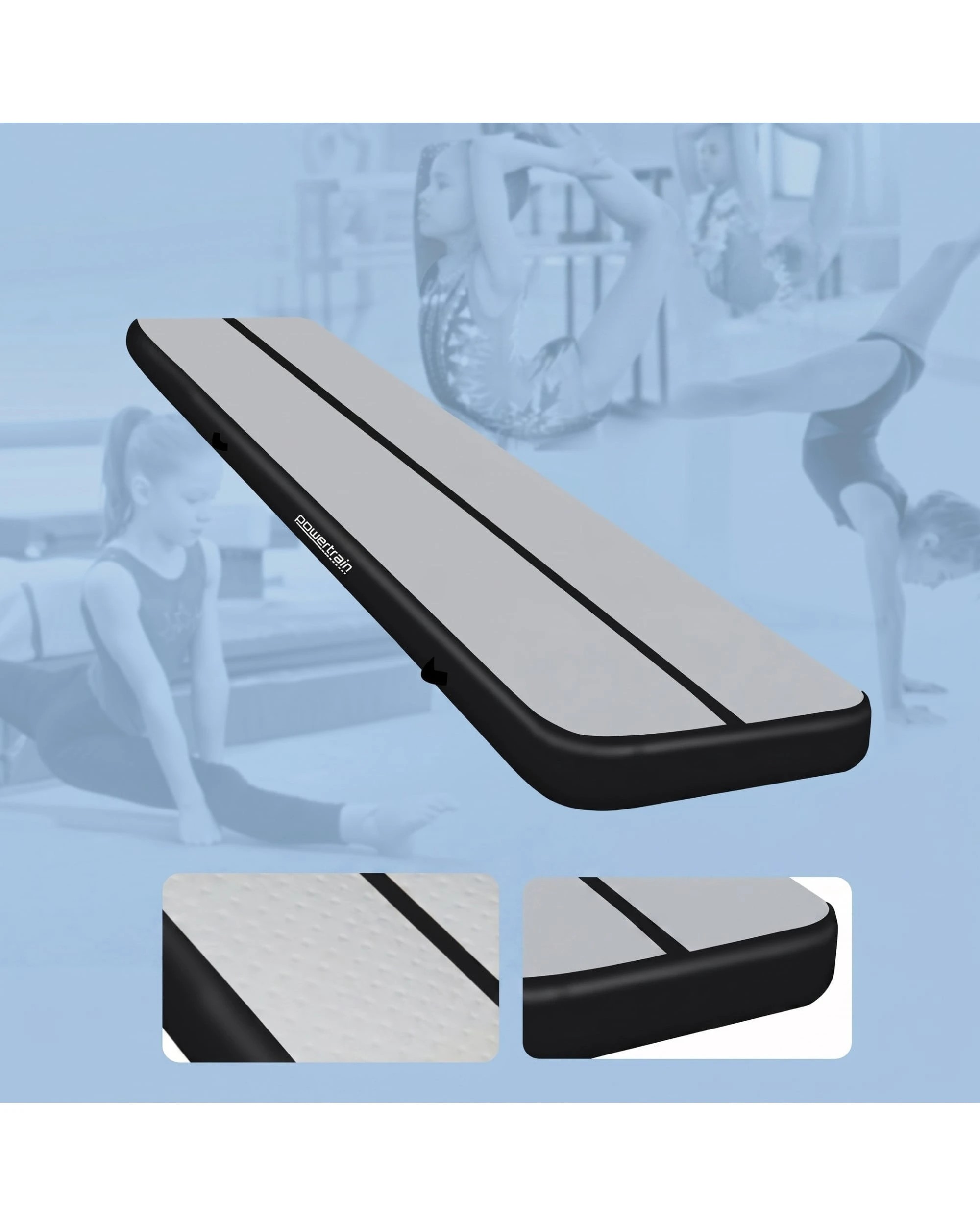 2 Powertrain Sports 3m x 1m Air Track Inflatable Tumbling Mat, 20cm Thick - Grey, 2 of 9
