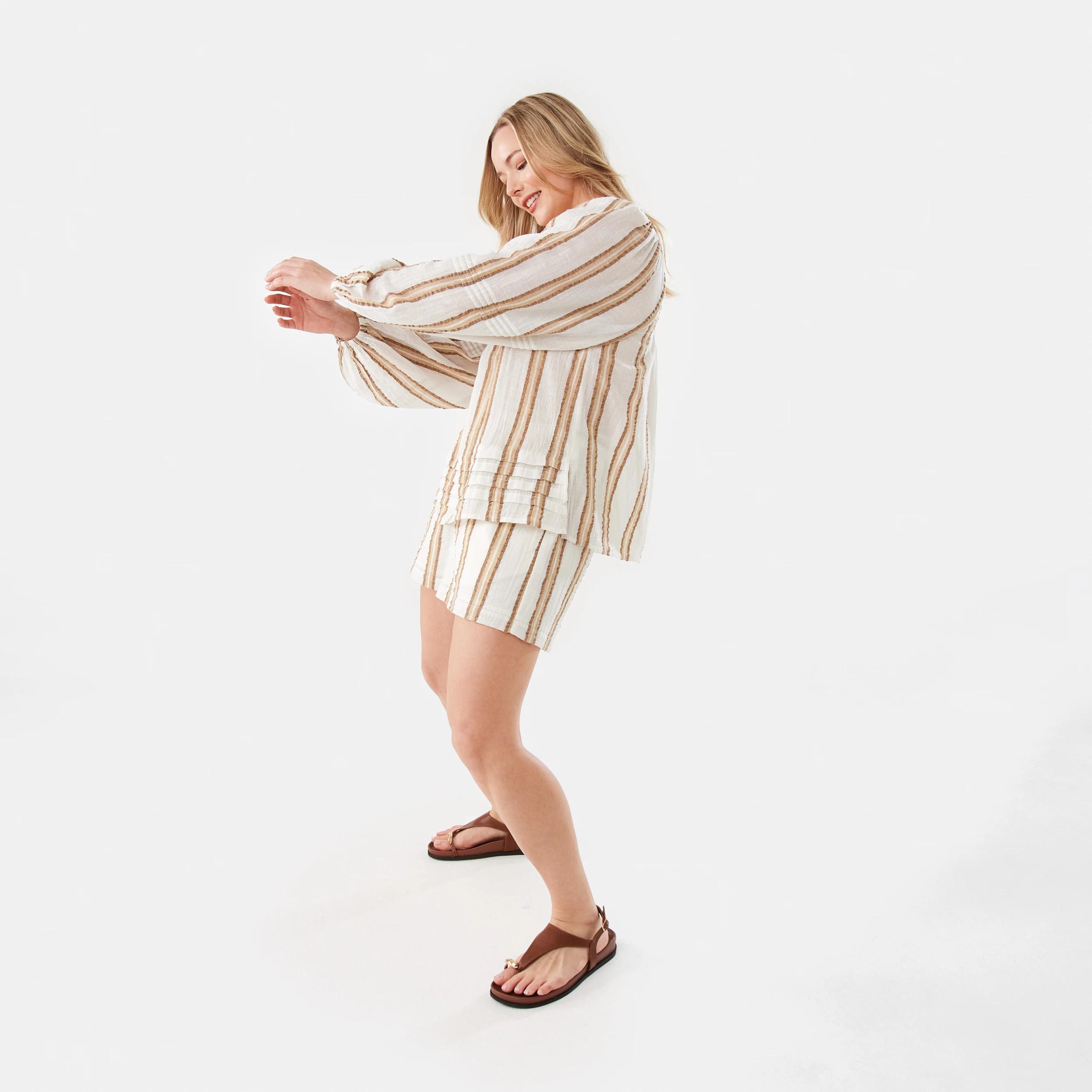 4 Stripe Textured Shorts STRIPE NATURAL BEIGE, 4 of 8