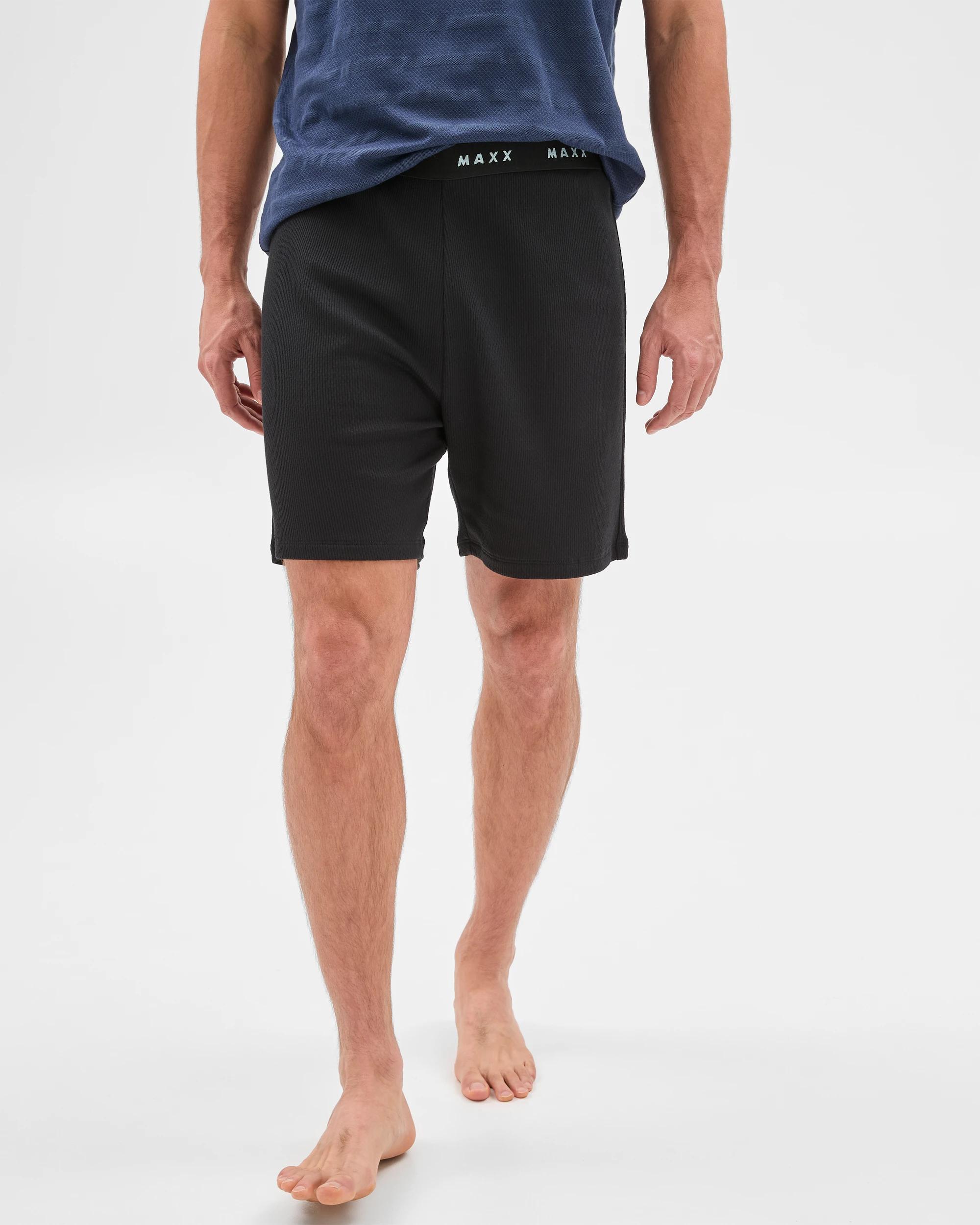1 Australian Cotton Blend Mens Sleep Jersey Shorts - Maxx BLACK, 1 of 6