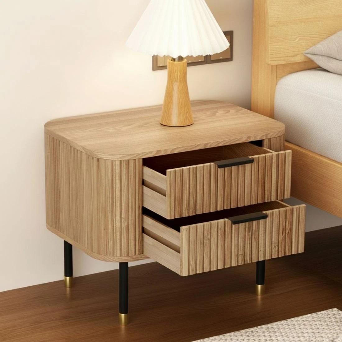 6 Artiss Bedside Table 2 Drawers - Brown, 6 of 7