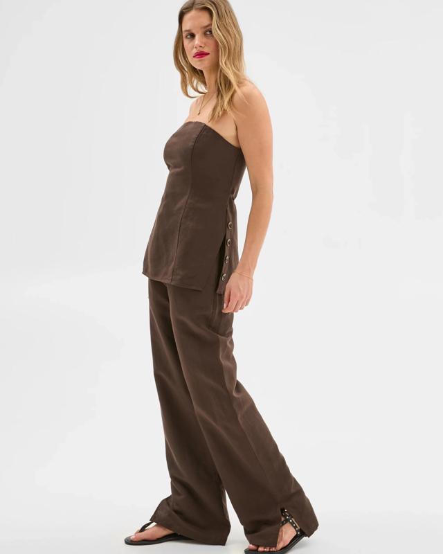 European Linen Blend Tie Detail Pants - Lily L