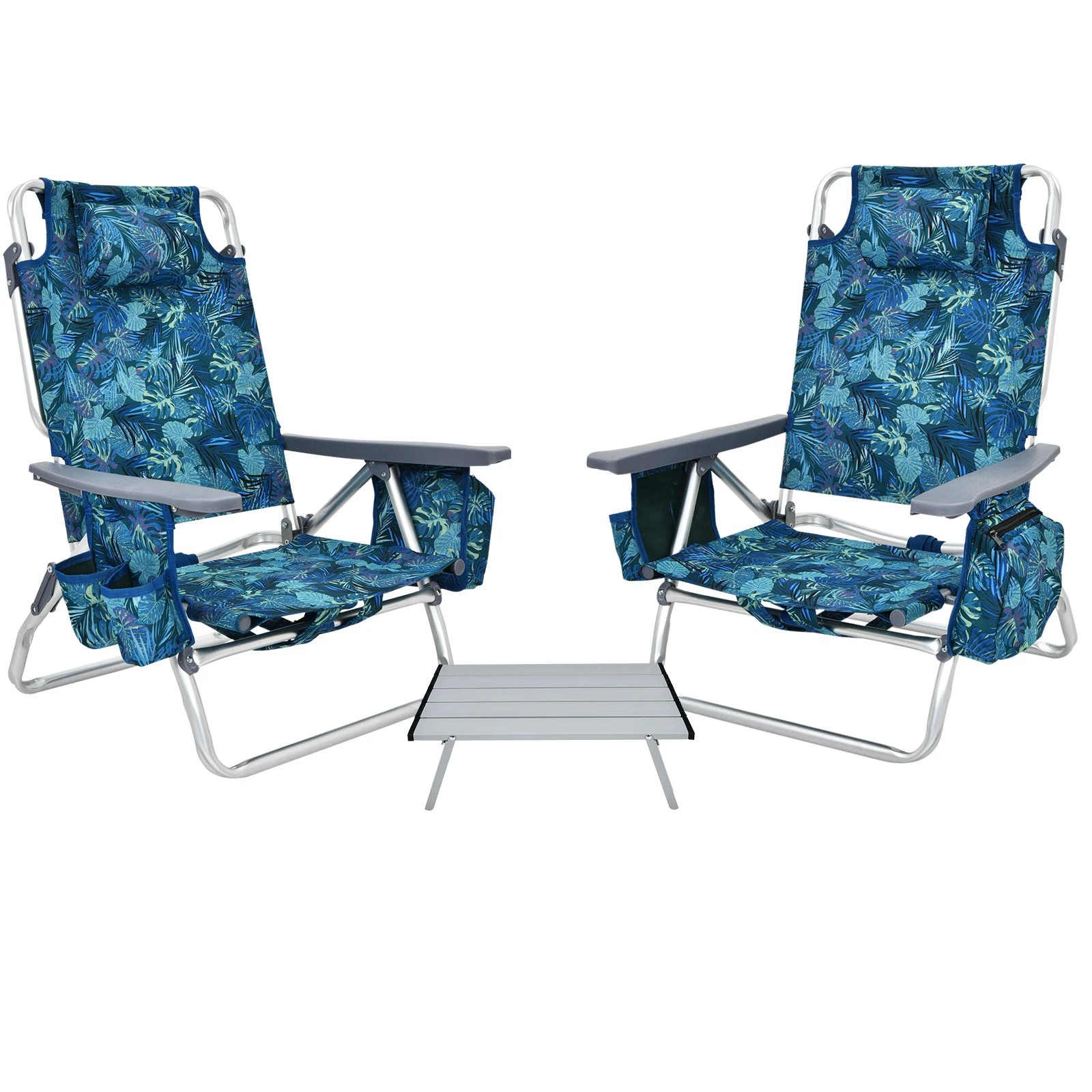 1 Costway 3 PCS Outdoor Bench Chair Set w/Aluminum Table Portable Beach Chair Set, 1 of 1