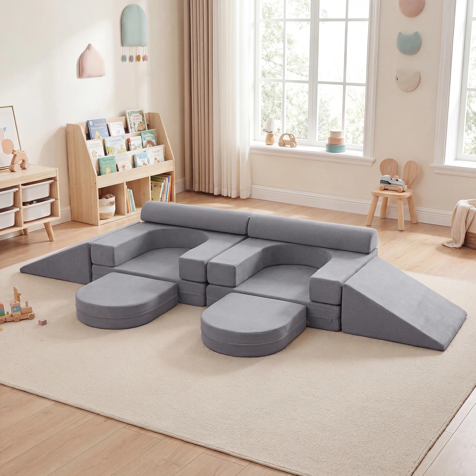 3 Costway 10 PCS Soft Foam Climb & Crawl Playset Modular Play Couch Convertible Sofa - Grey, 3 of 4