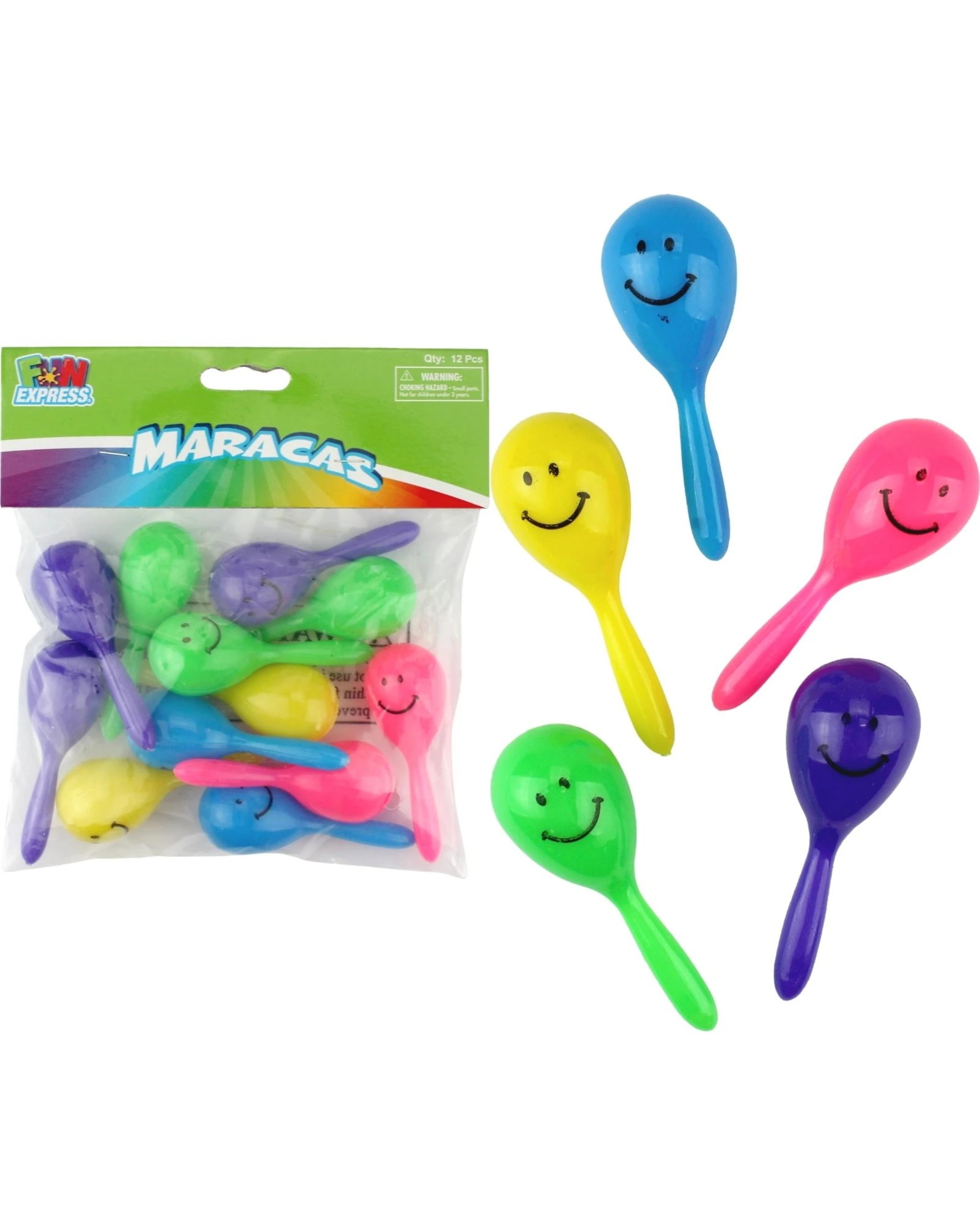 1 Partyrama Bright Smiley Face Mini Maracas Pack of 12, 1 of 2