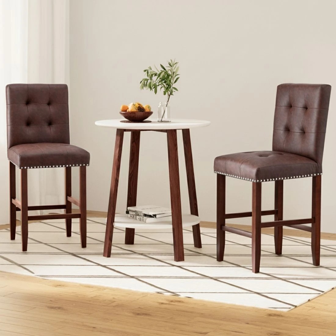 4 Artiss 4x Bar Stools Kitchen Dining Chairs Counter PU Leather Wooden Ada - Brown, 4 of 6