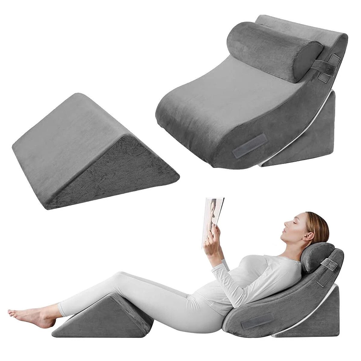 3 Ausway 4 Pcs Wedge Pillow Set Memory Foam Bed Cushion - Grey, 3 of 3