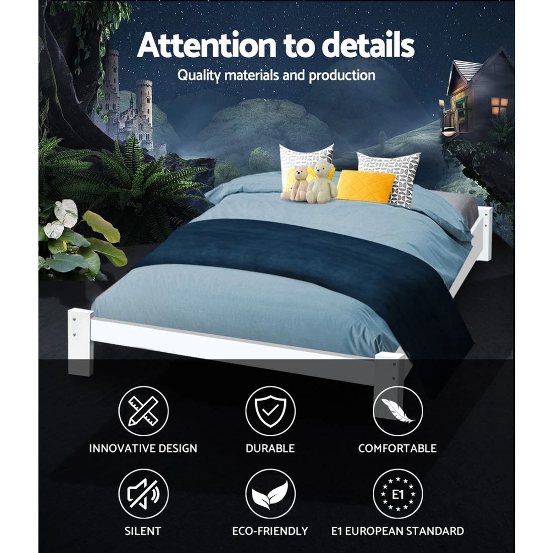 3 Artiss Bed Frame Queen Size Wooden  JADE - White, 3 of 8