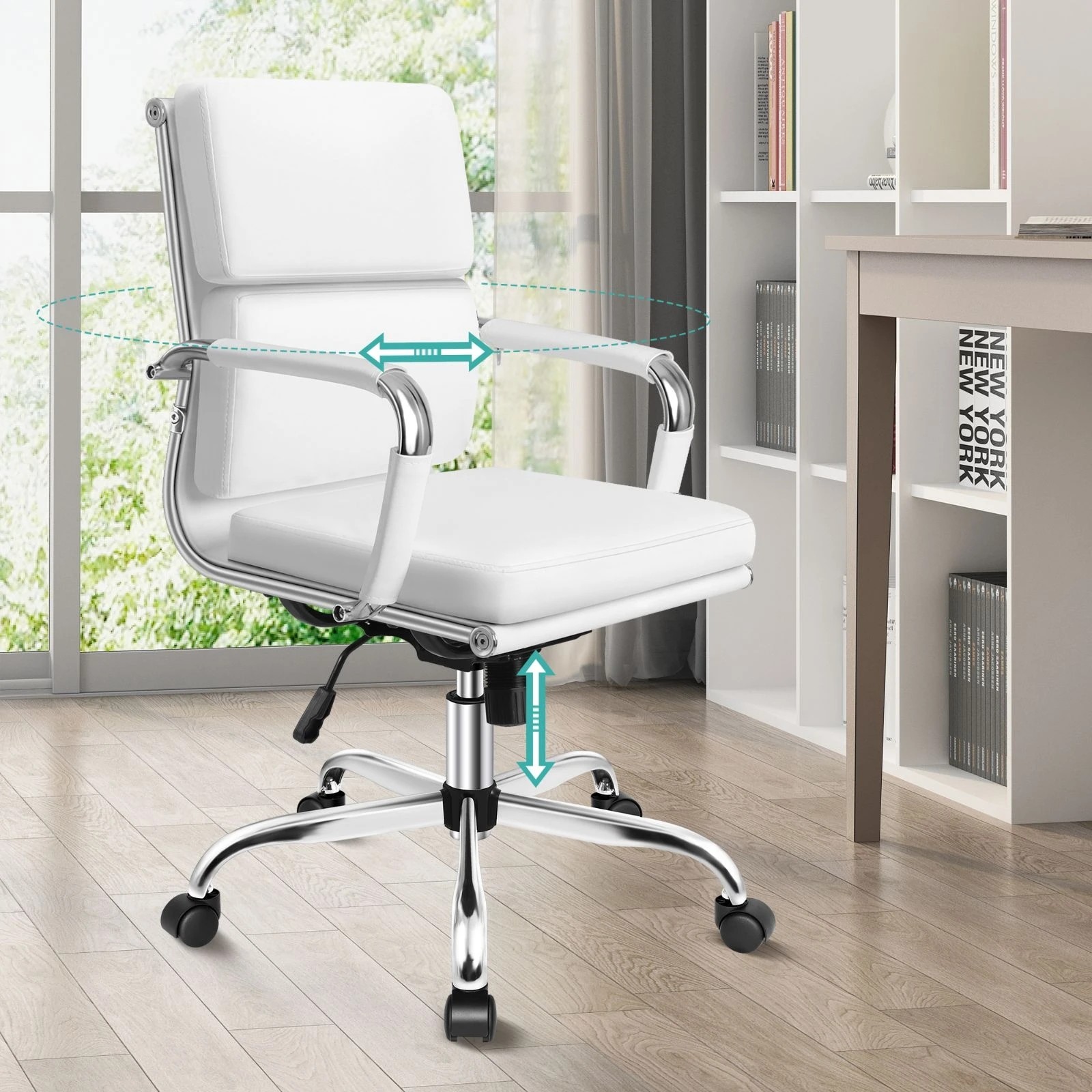 3 Alfordson Office Chair Ergonomic Paddings Executive Computer Work Seat Mid Back - White, 3 of 10
