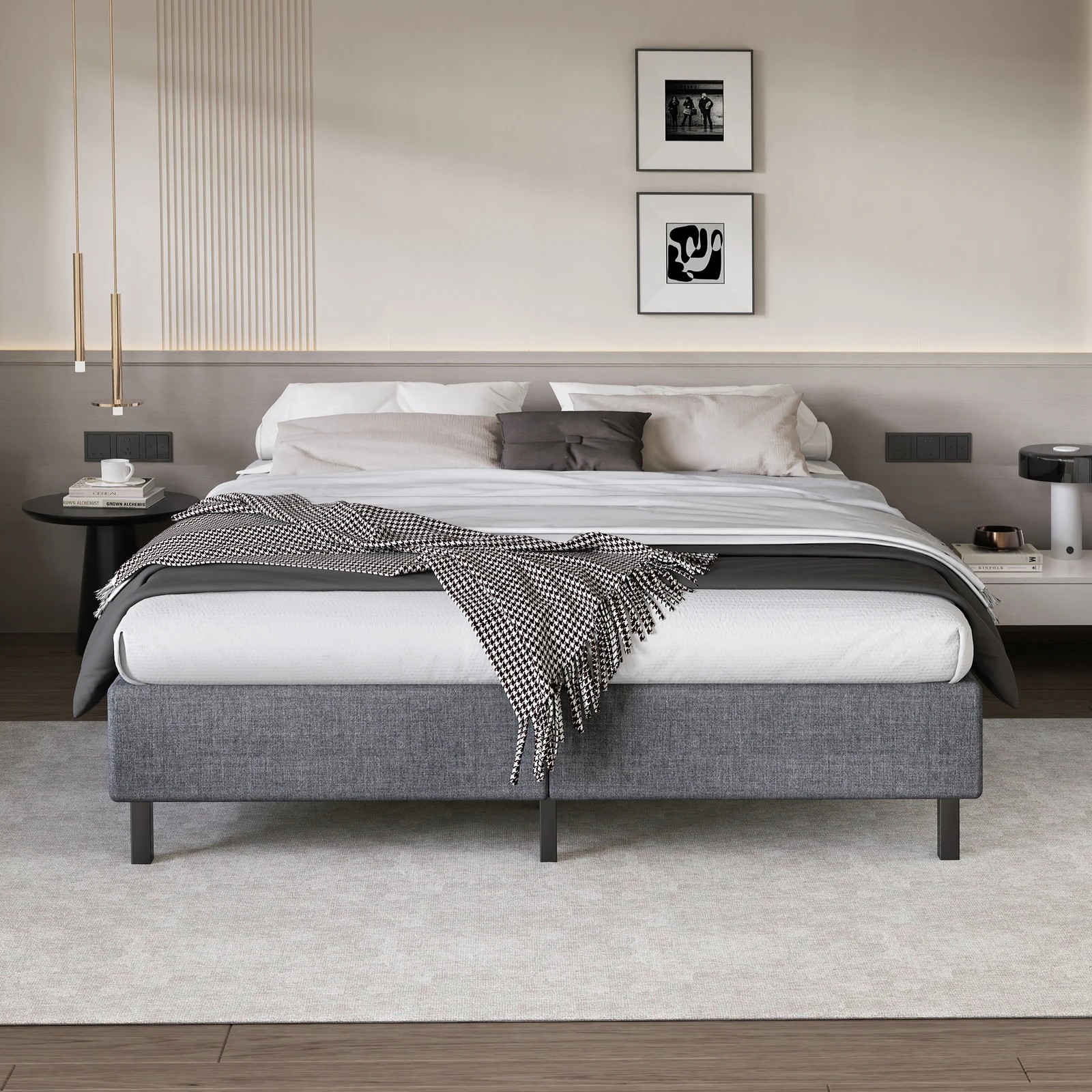 3 Alfordson Bed Frame Double Size Mattress Base Foundation Fabric Basel - Grey, 3 of 10
