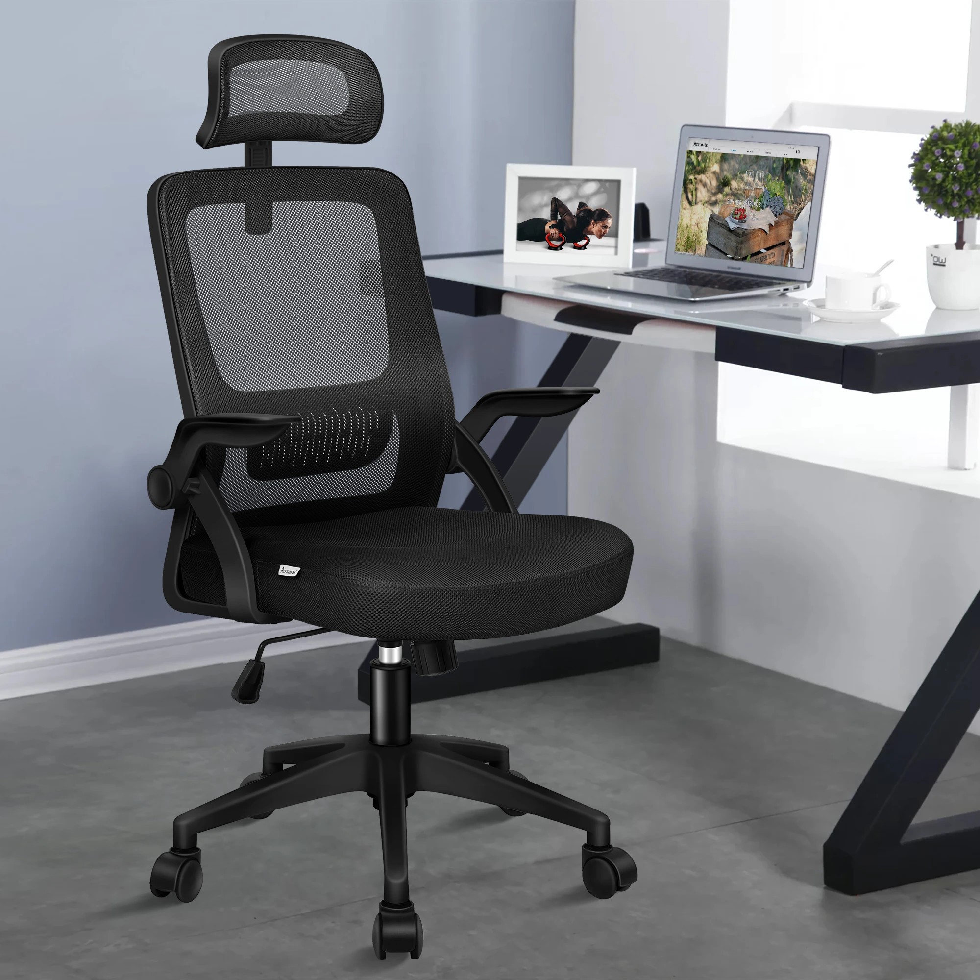 5 Alfordson Mesh Office Chair Fabric Seat Tilt Gaming - Black, 5 of 9