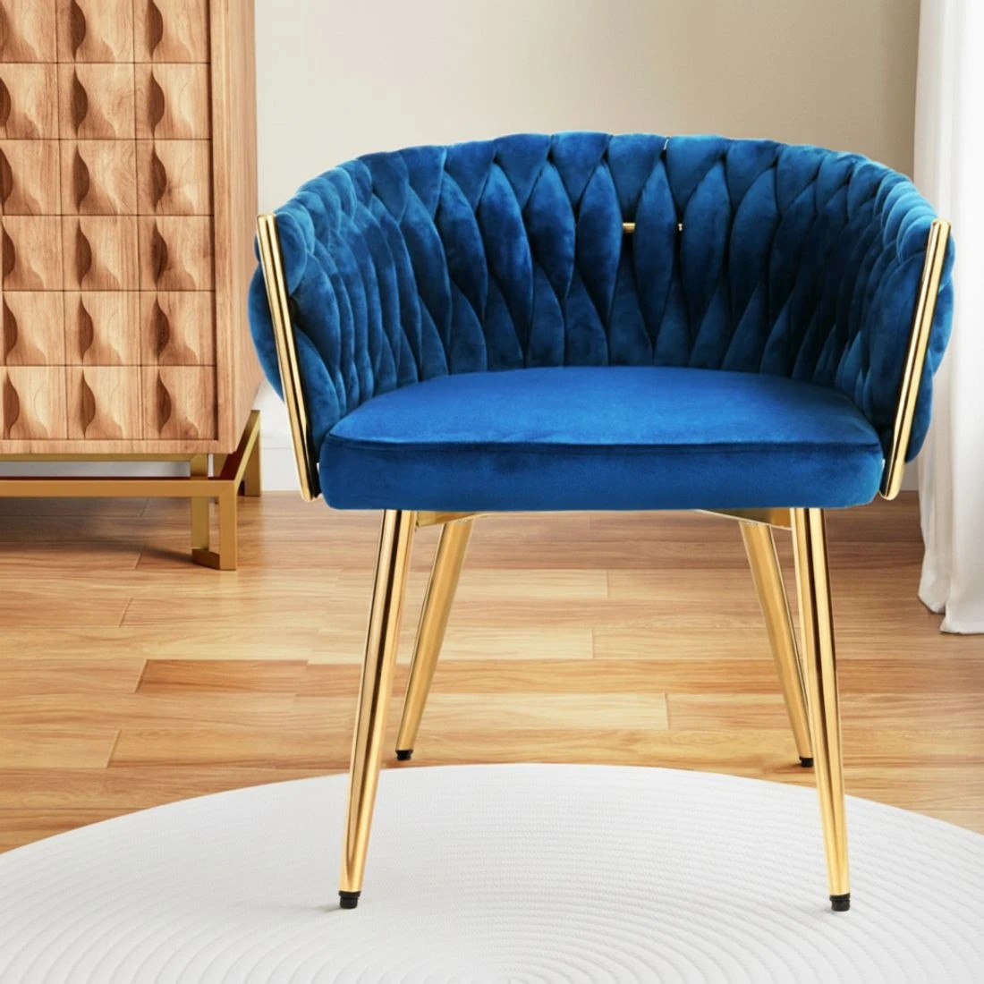 4 1 Set of 2 Artiss Dining Chairs Velvet Weaving Armchair - Blue, 4 of 5