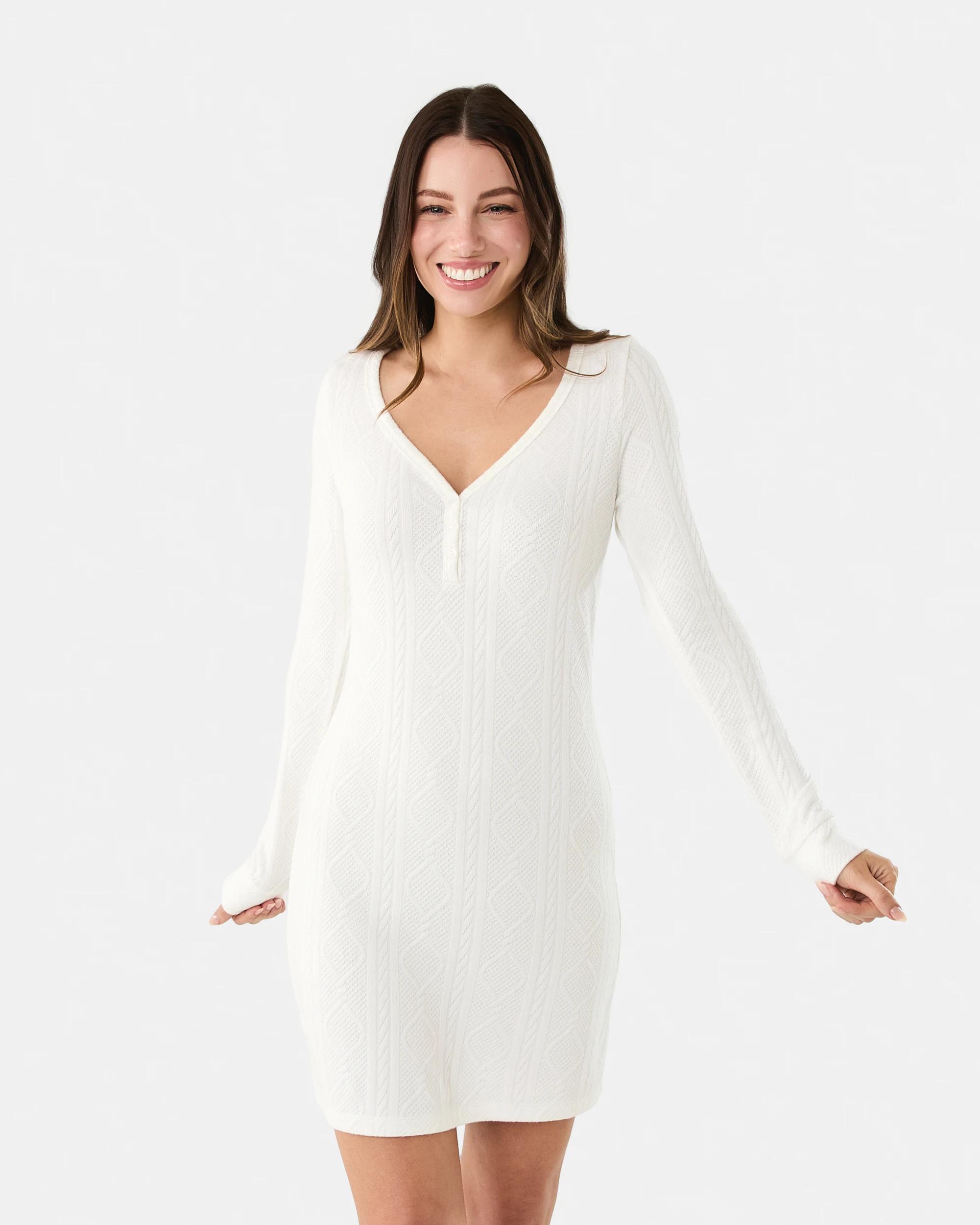 1 Long Sleeve Cable Lounge Nightie Whisper