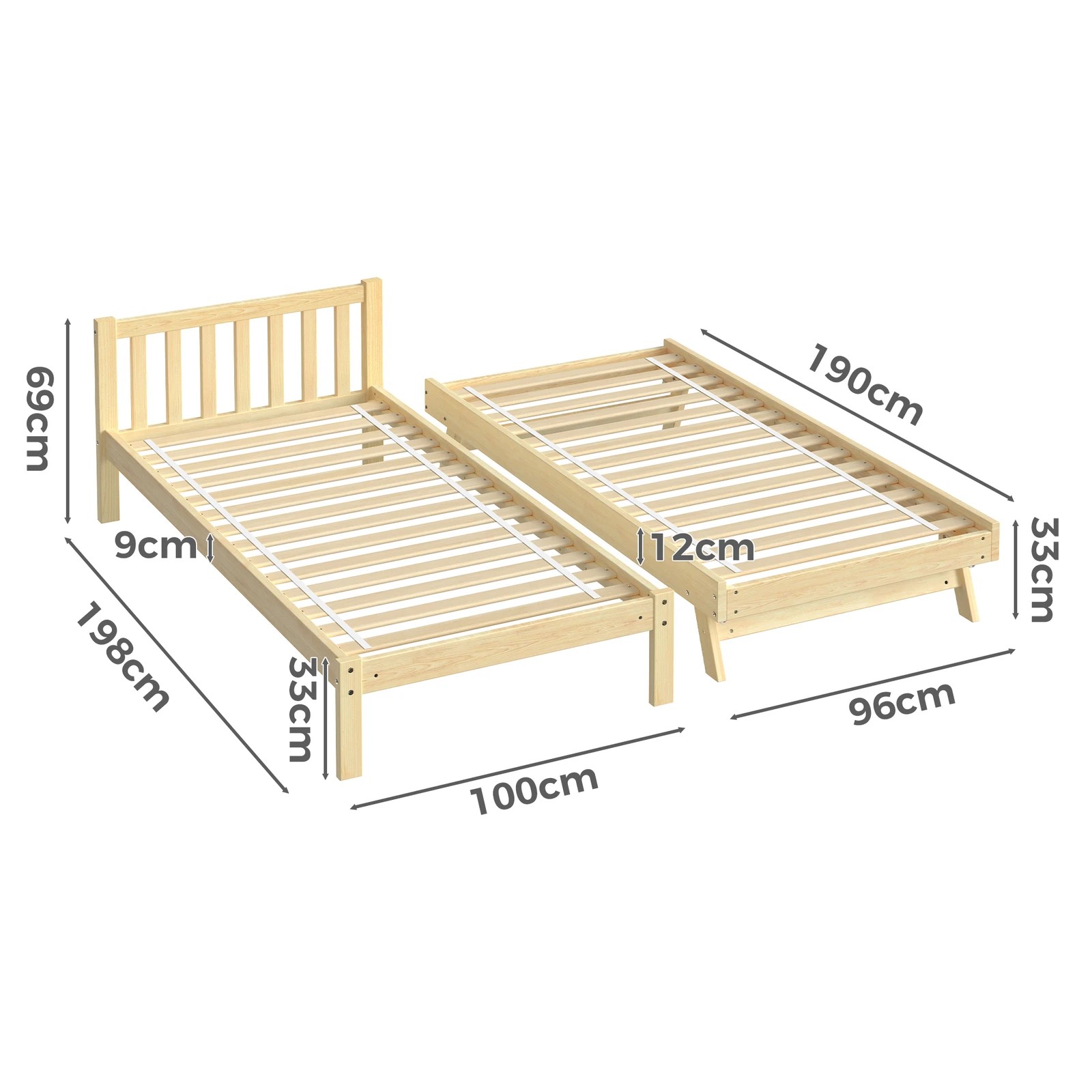 8 Alfordson Bed Frame 2x Single Size Trundle Wooden Mattress Base Timber - Natural, 8 of 10