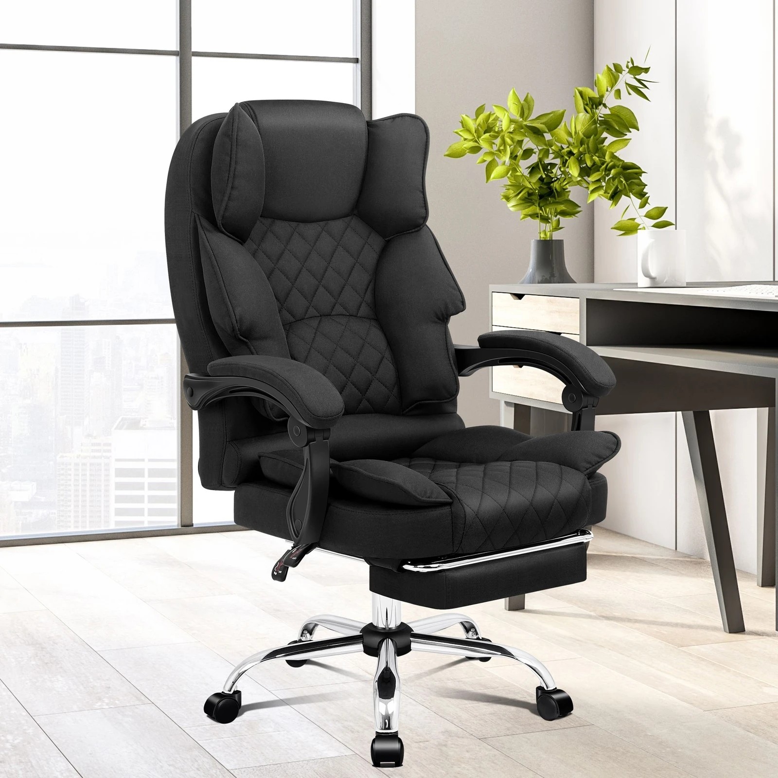 10 Alfordson Office Chair Gaming Executive Seat Computer Racer Fabric Recliner - Black, 10 of 10