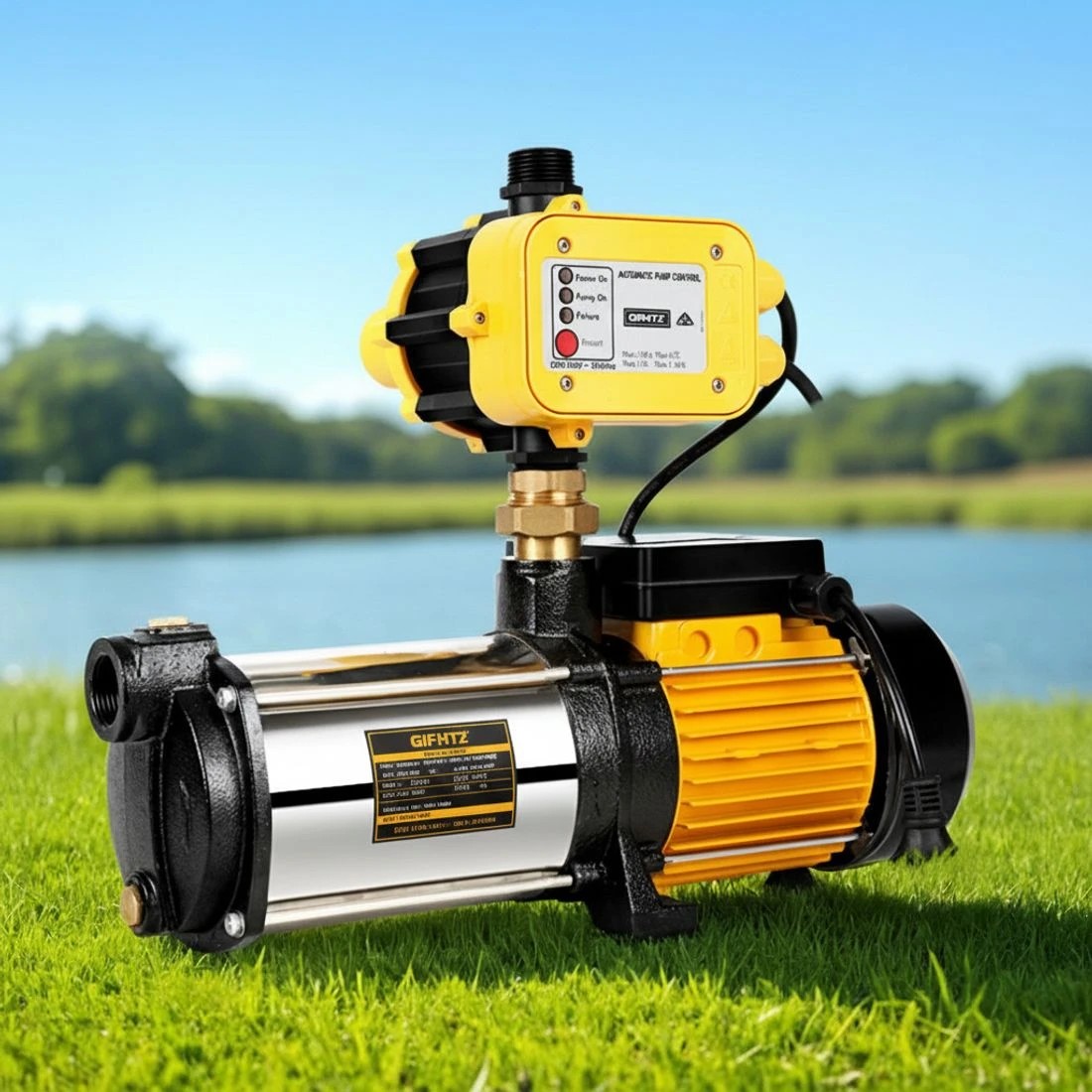 8 Giantz 2000W 4-Stage Garden Water Pump, High Pressure Automatic Booster Pump for Rain Tank Transfer, Farm Lawn - Yellow, 8 of 8