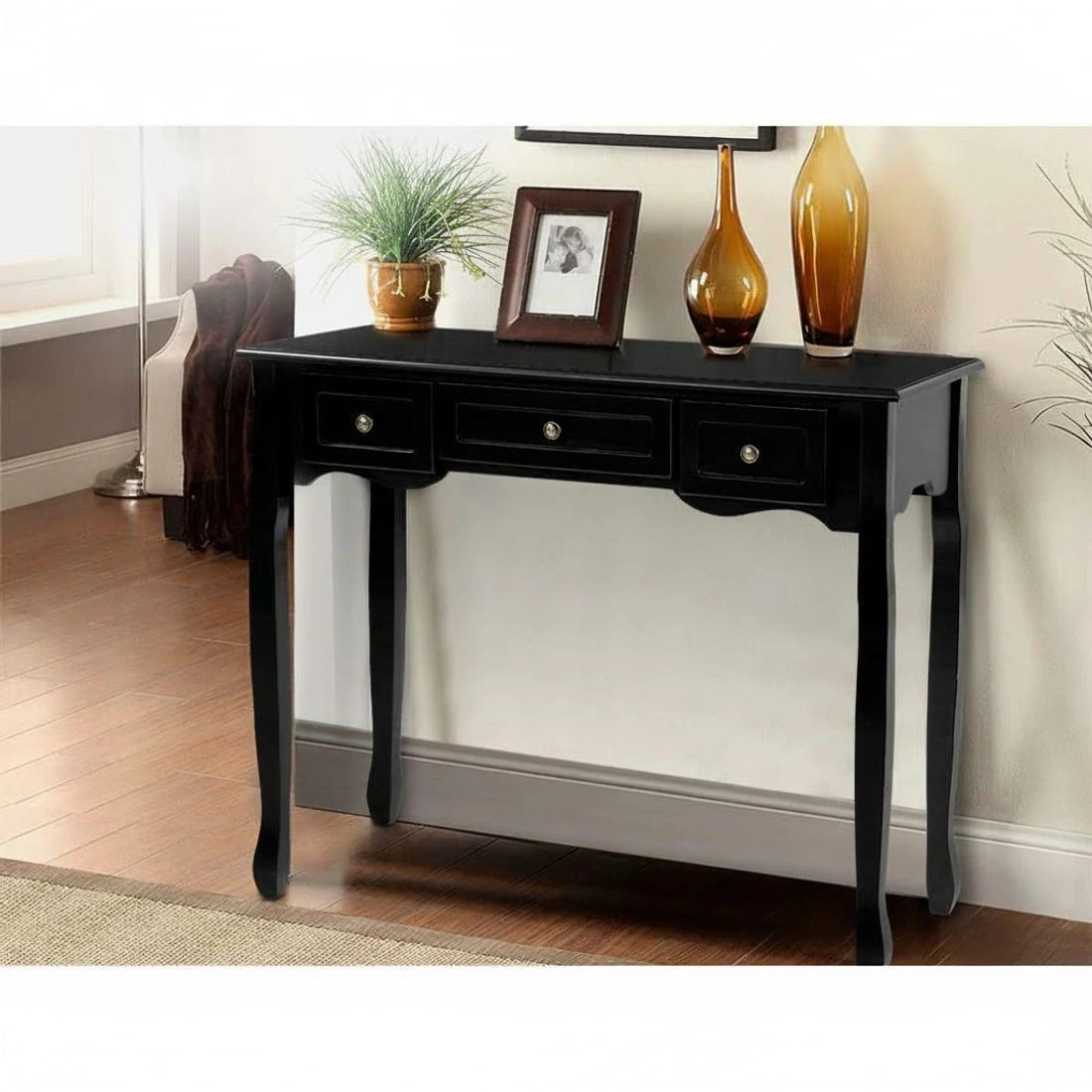 5 Artiss Console Table 3 Drawers  Hamptons - Black, 5 of 7