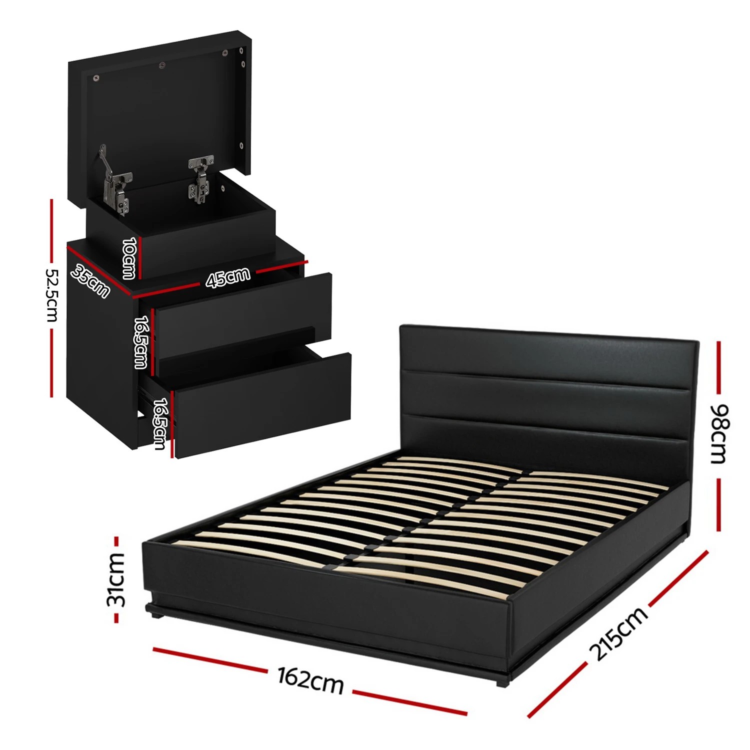 2 Artiss RGB LED Queen Bed Frame with 2 Beside Tables Set 16 Colour Mood - Black, 2 of 8