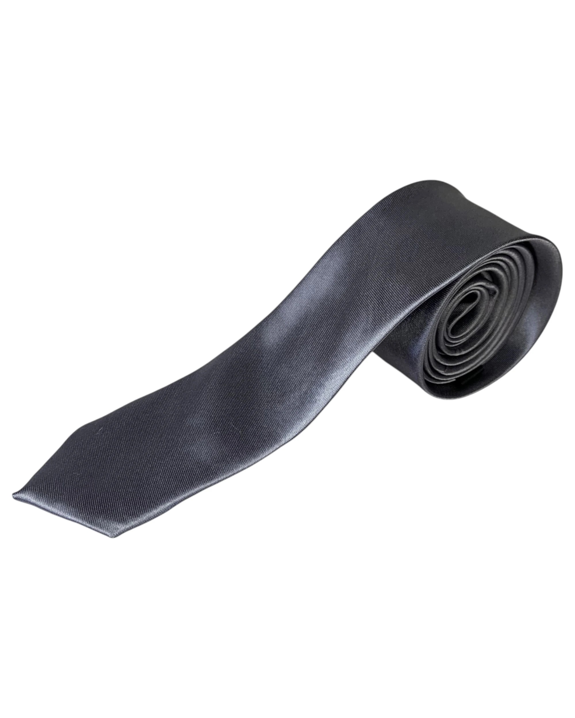 3 Zasel Mens Smooth Rhino 5cm Skinny Plain Neck Tie - Grey, 3 of 4
