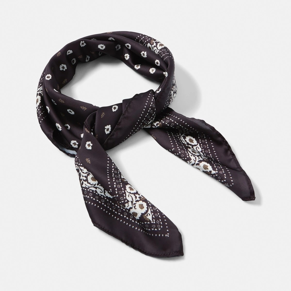 1 Ditsy Flower Print Hair Scarf - Brown, 1 of 5