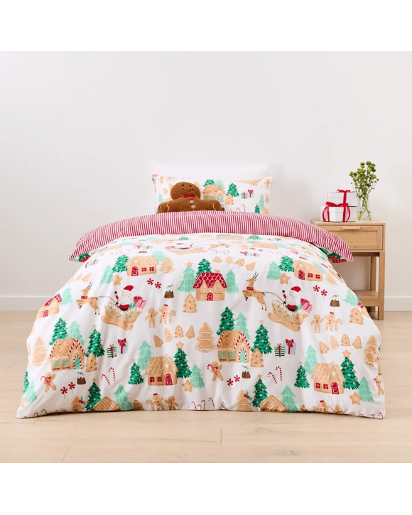 Gingerbread Cotton Rich Reversible Quilt Cover Set Single Bed