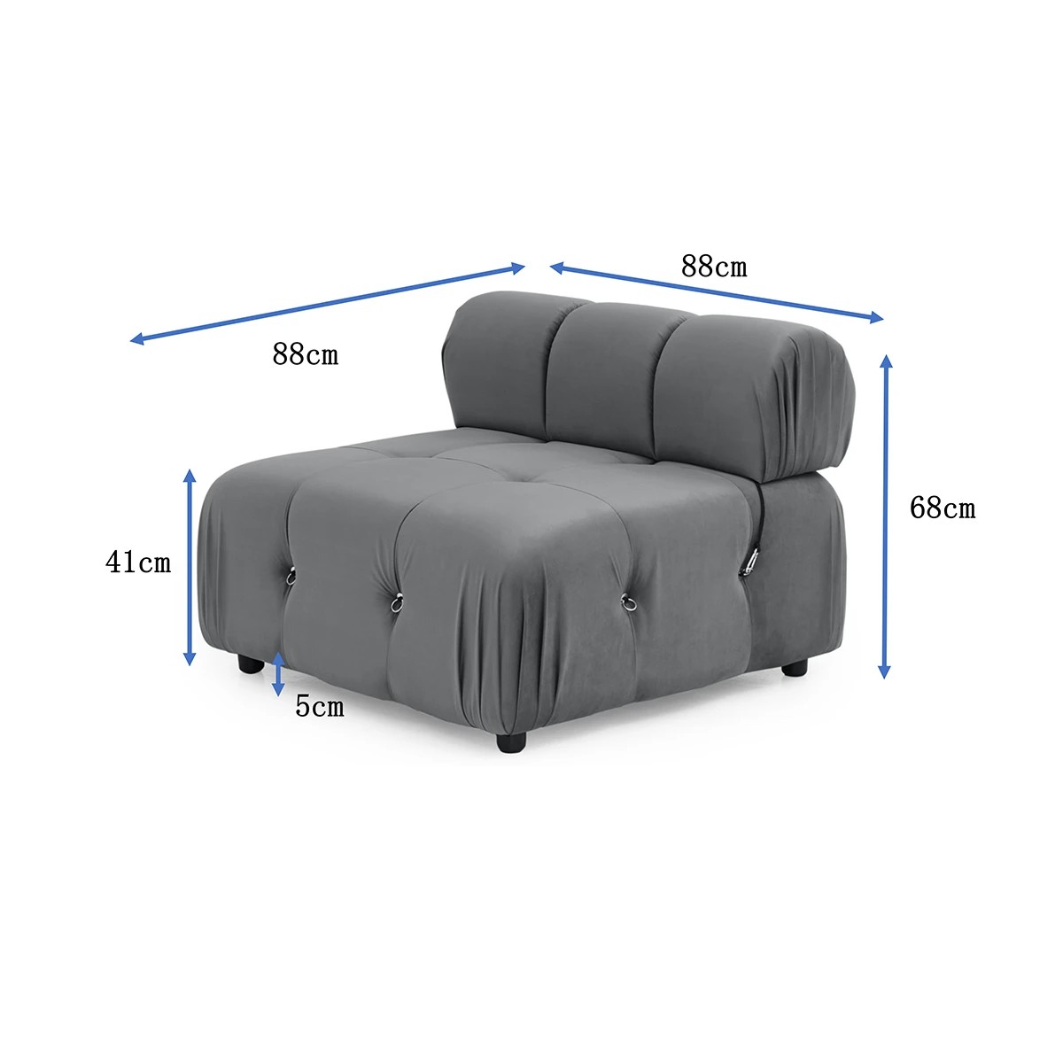 5 Foret 1pc Armless Seat Modular Extension Lounge Couch Tufted Velvet Sofa Black, 5 of 9