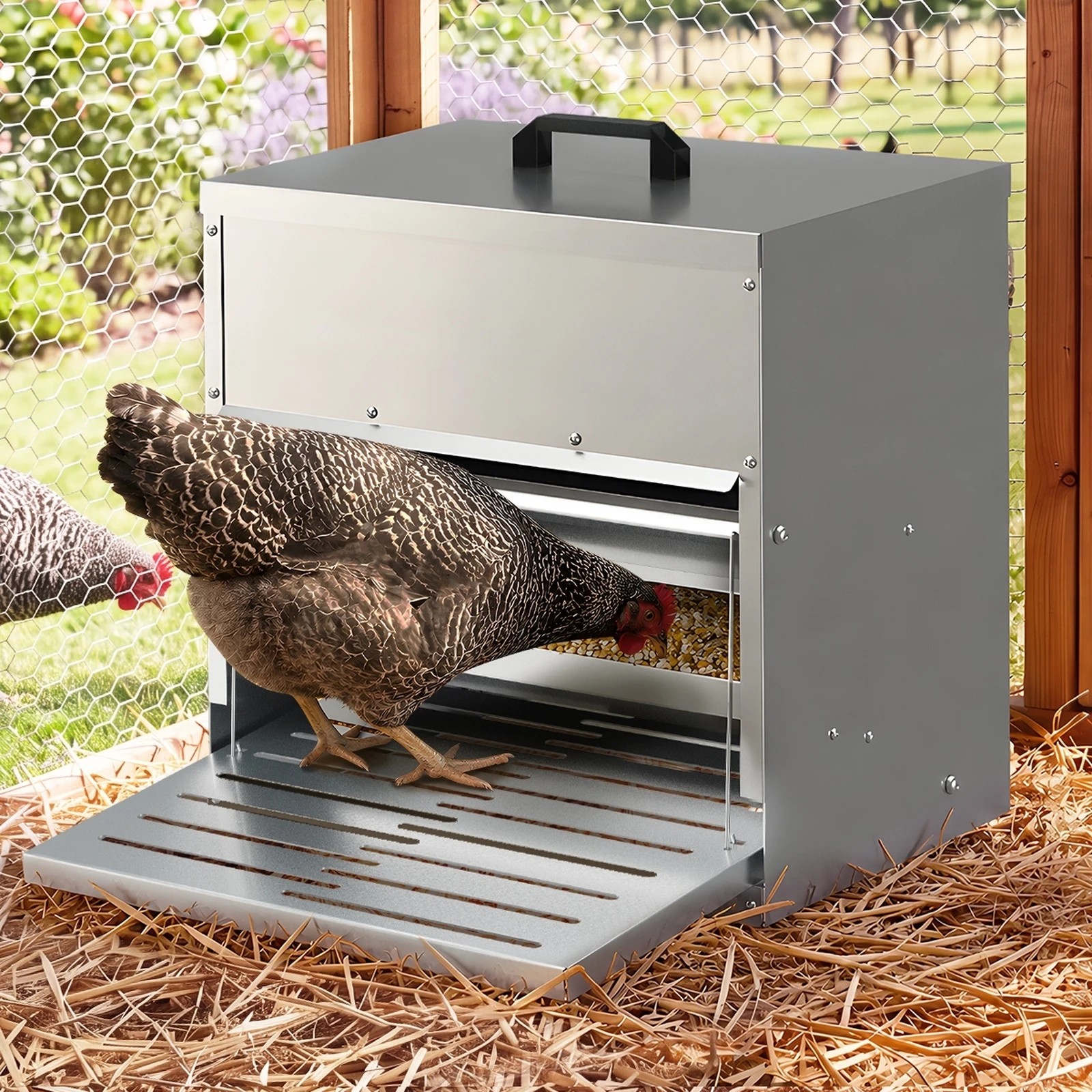 4 Alopet Automatic Chicken Feeder Auto Coop Chick Treadle Self Opening 10kg - Silver, 4 of 7